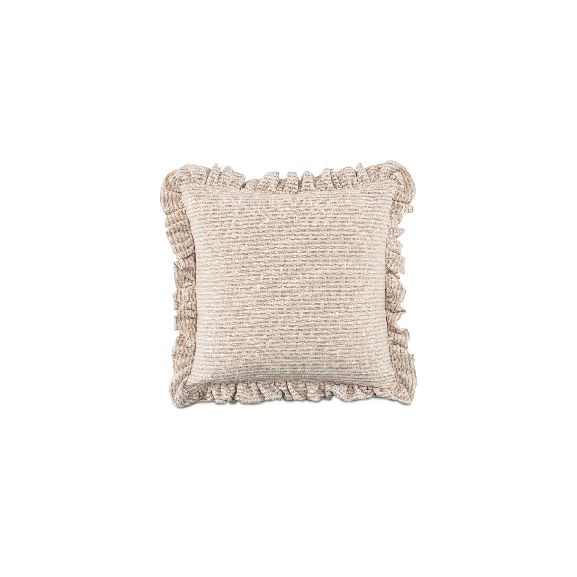 Selenne 20 in. Pillow, Square Soft Woven Fabric, Ruffle Trim Beige Stripe