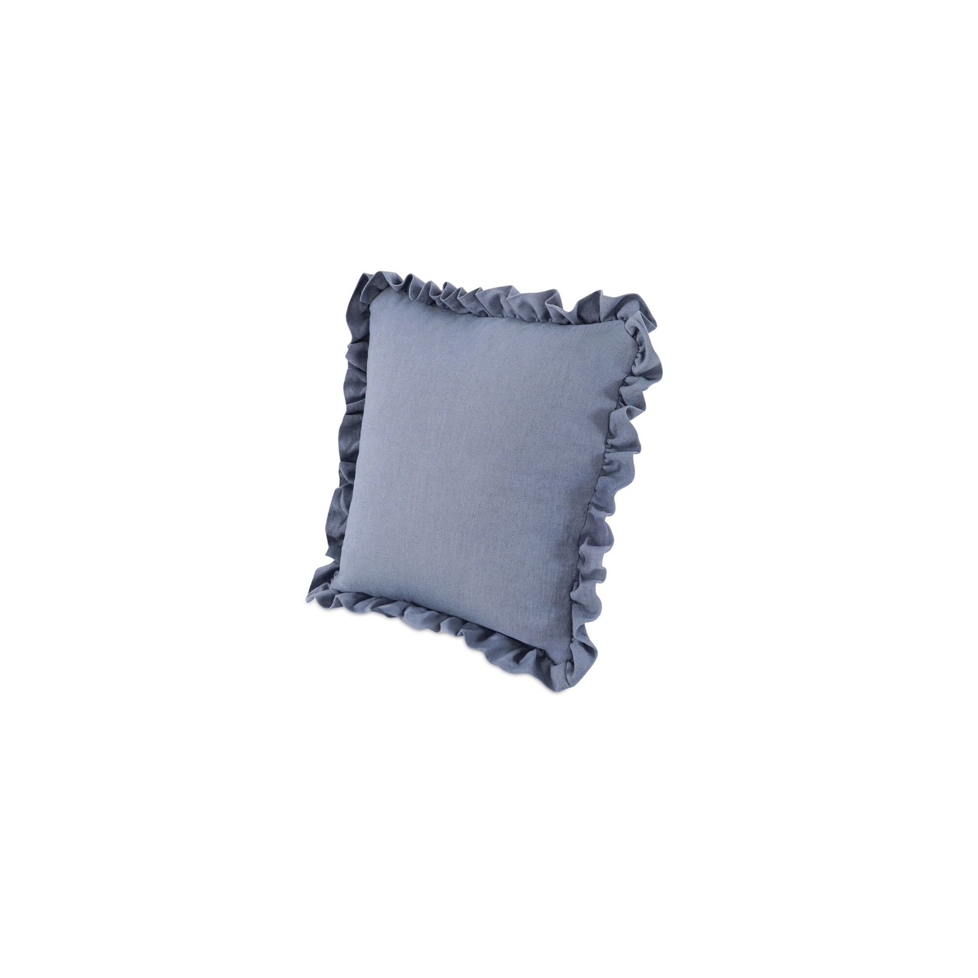 Selenne 25 in. Pillow, Square, Linen-Blend Fabric, Ruffle Trim Blue
