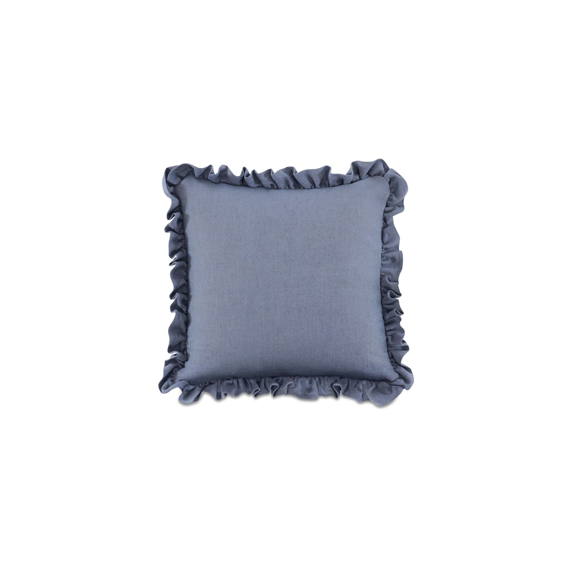Selenne 25 in. Pillow, Square, Linen-Blend Fabric, Ruffle Trim Blue