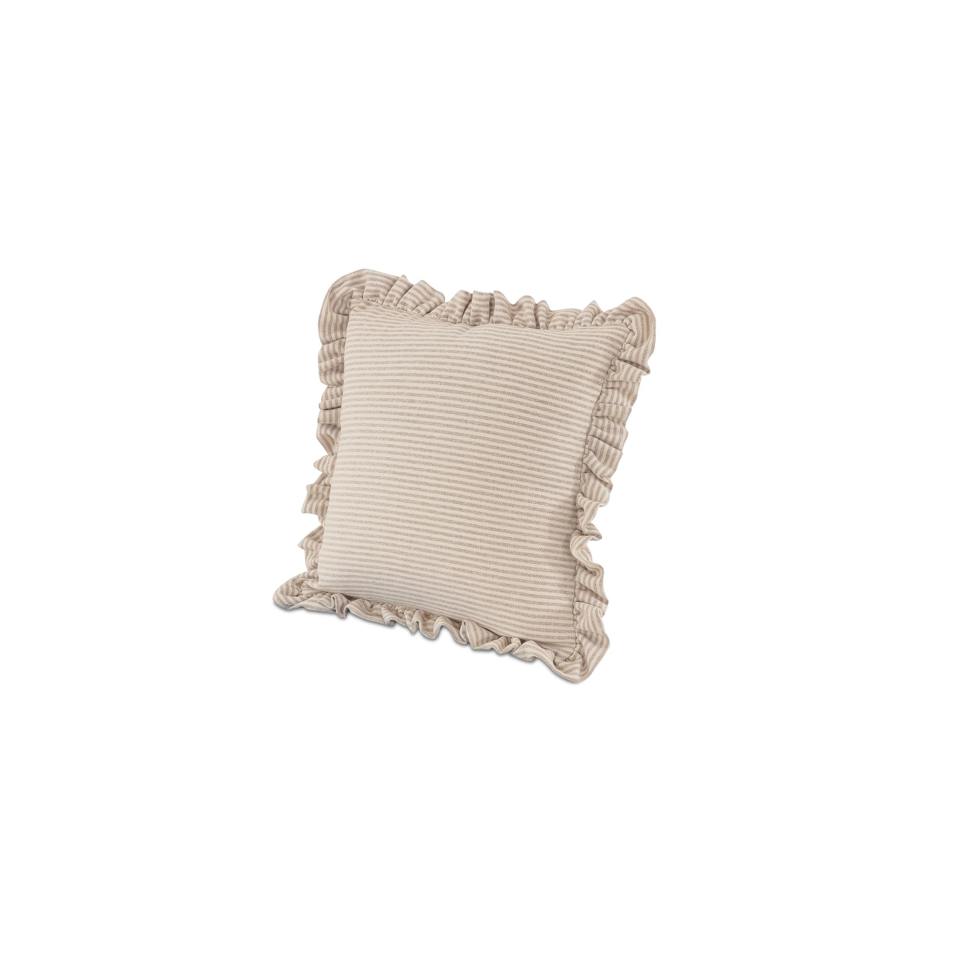 Selenne 25 in. Pillow, Square Soft Woven Fabric, Ruffle Trim Beige Stripe