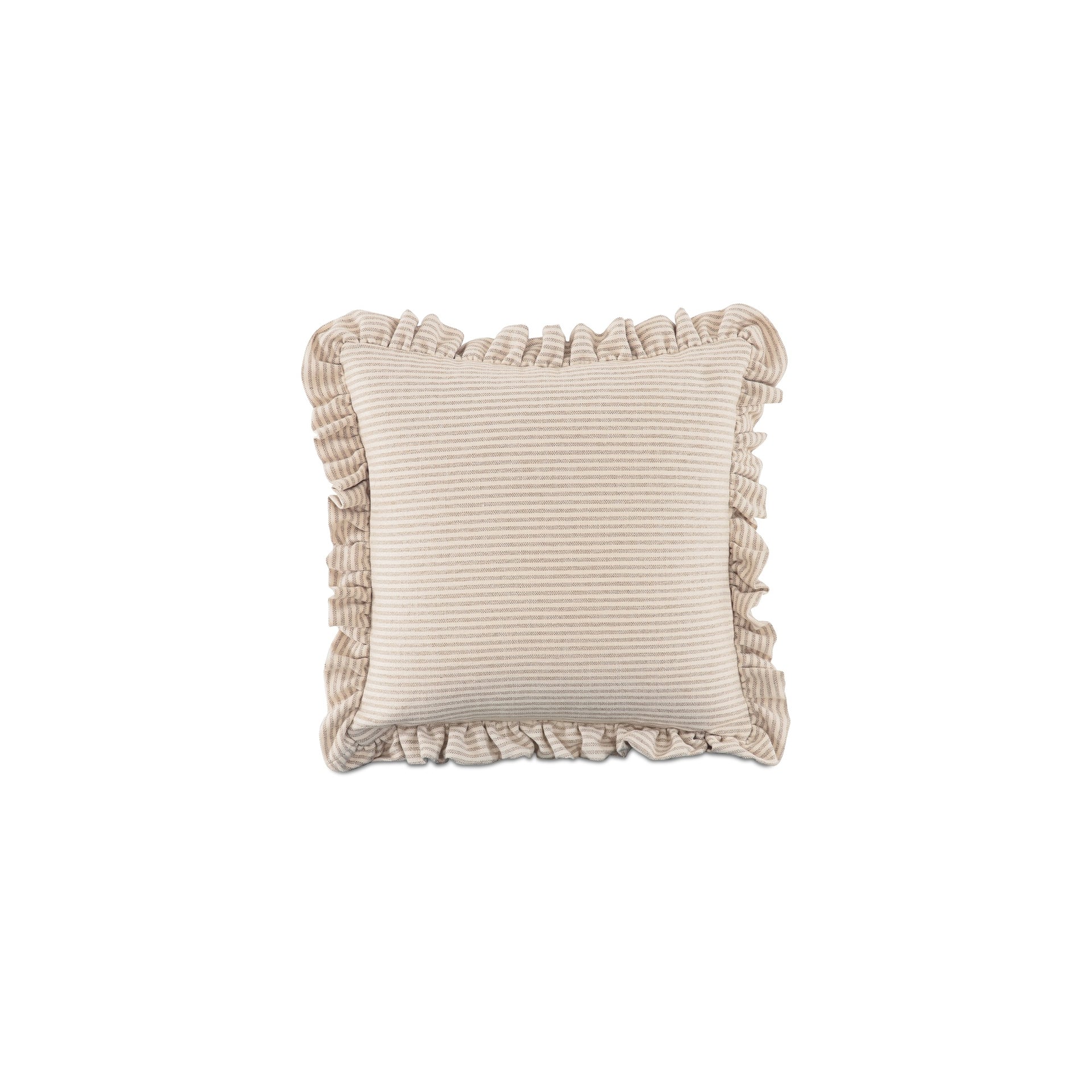 Selenne 25 in. Pillow, Square Soft Woven Fabric, Ruffle Trim Beige Stripe