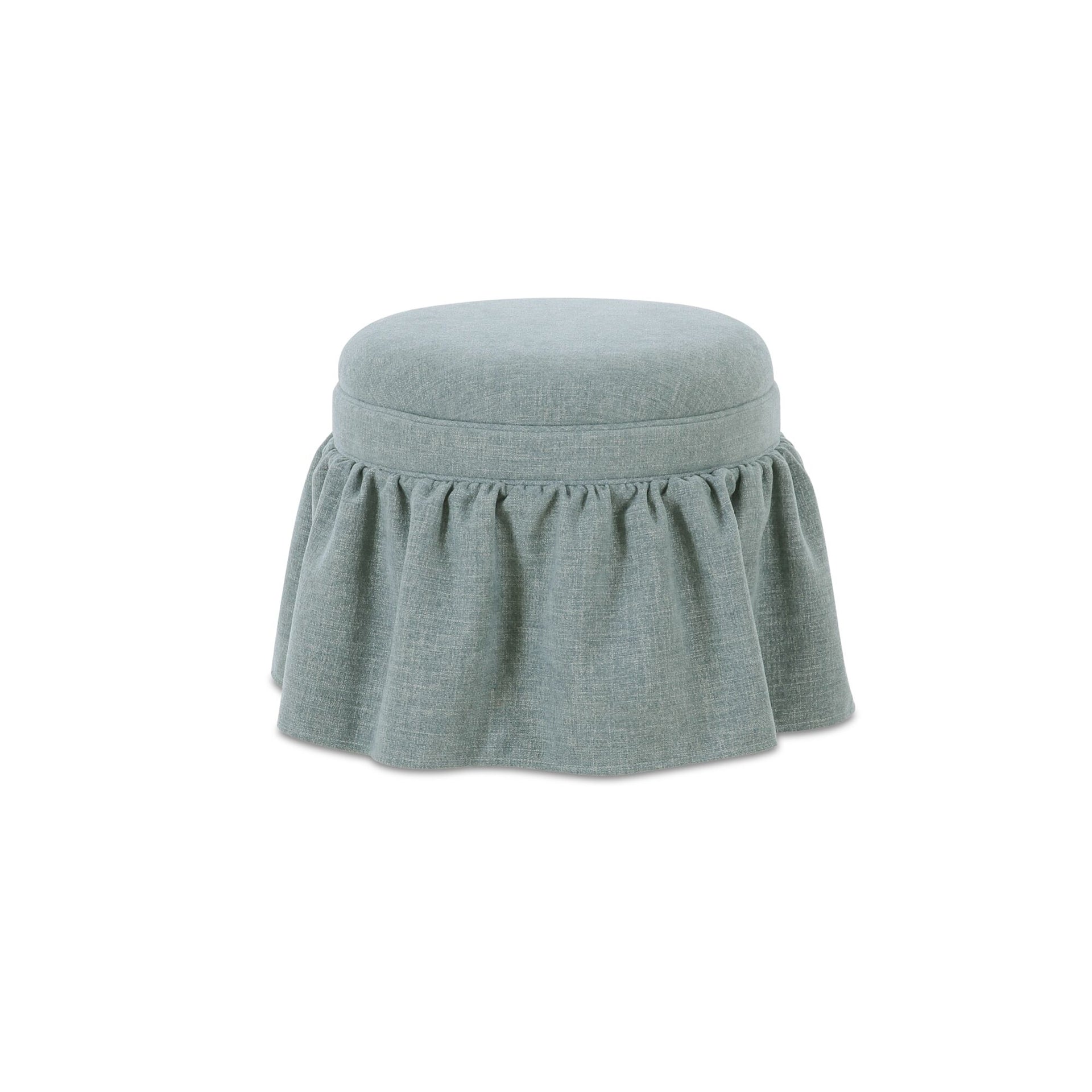 Yelena Storage Ottoman, Skirted Silhouette, Micro-Textured Polyester, Lift-Top Storage, Performance Finish, Light Blue