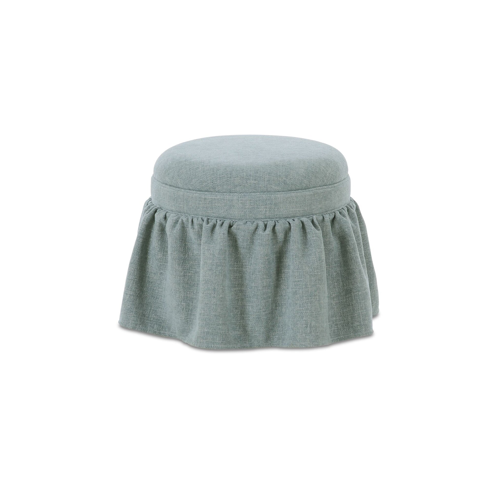 Yelena Storage Ottoman, Skirted Silhouette, Micro-Textured Polyester, Lift-Top Storage, Performance Finish, Light Blue