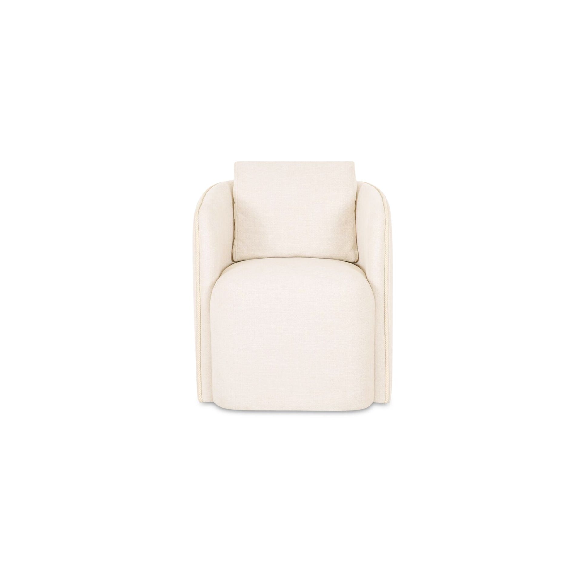 Cosimo Dining Chair, Polyester Fabric, Cotton Cord Trim, Foam-and-Fiber Fill, 360 Swivel Base, Warm White