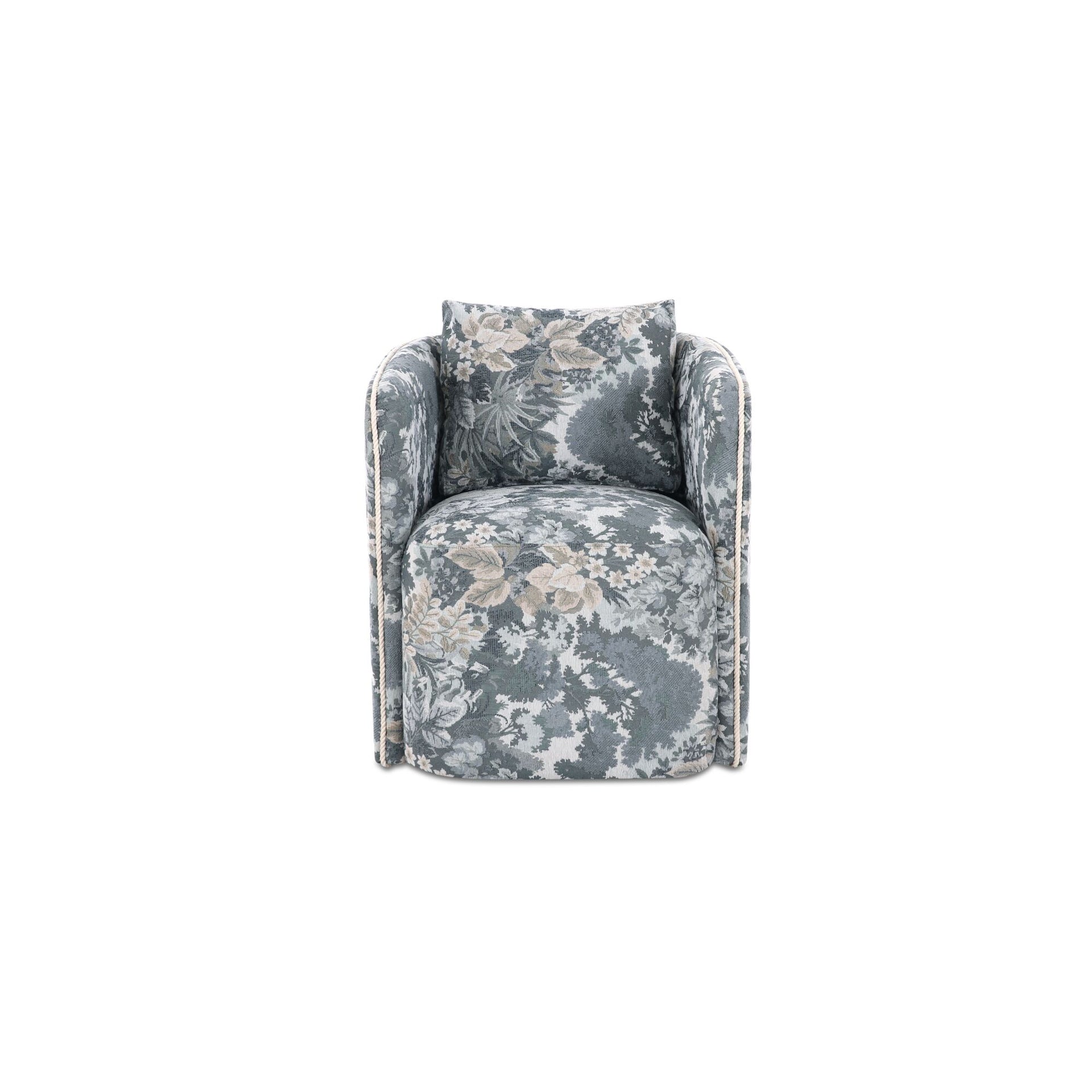 Cosimo Dining Chair, Polyester Tapestry, Cotton Cord Trim, 360-Degree Swivel Base, Foam and Fiber Fill, Blue Tapestry