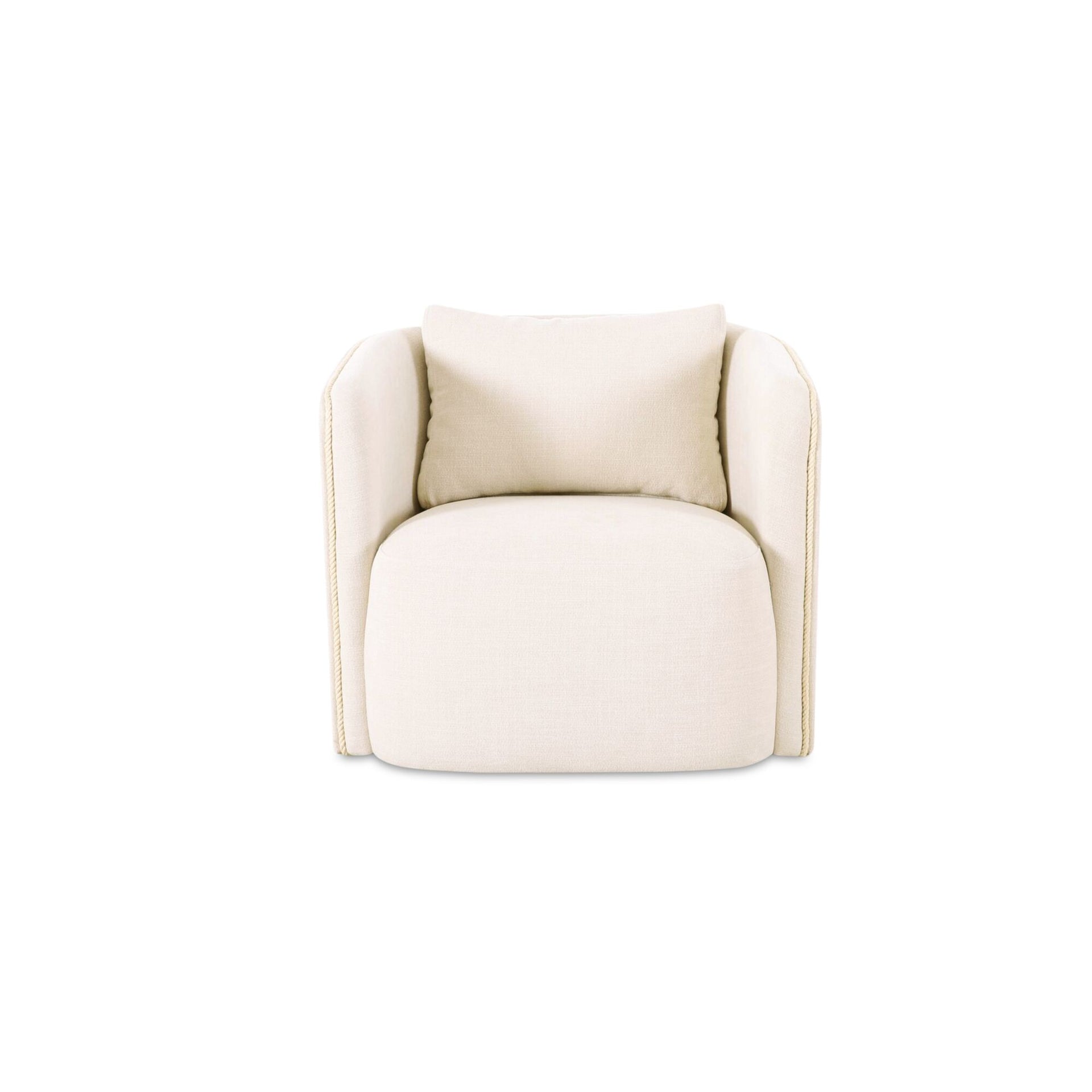 Cosimo Accent Chair, Tailored Silhouette, Micro-Textured Polyester, Cotton Cord Piping, 360-Degree Swivel, Warm White