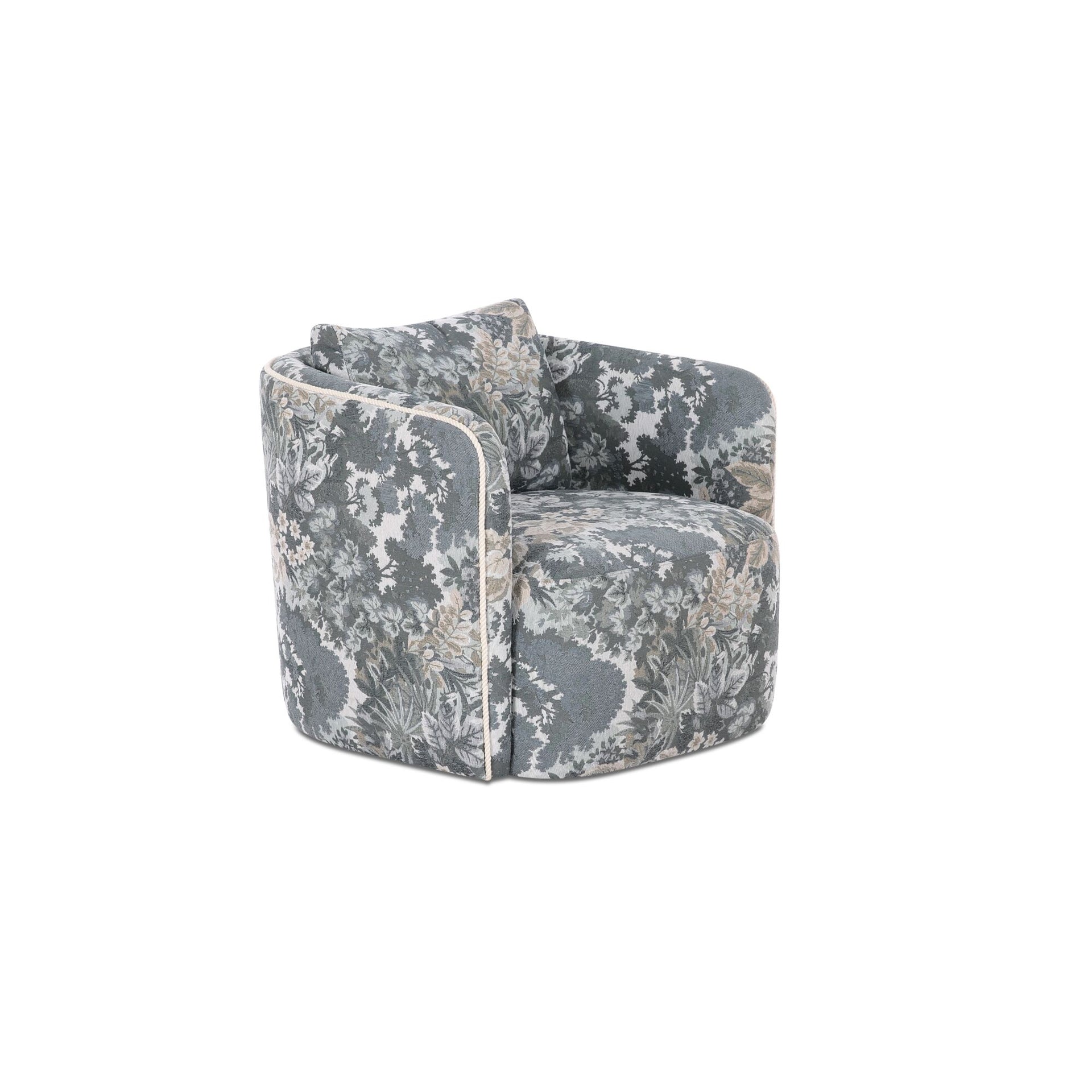 Cosimo Accent Chair, Polyester Tapestry, Cotton Cord Trim, 360-Degree Swivel Base, Foam and Fiber Fill, Blue Tapestry