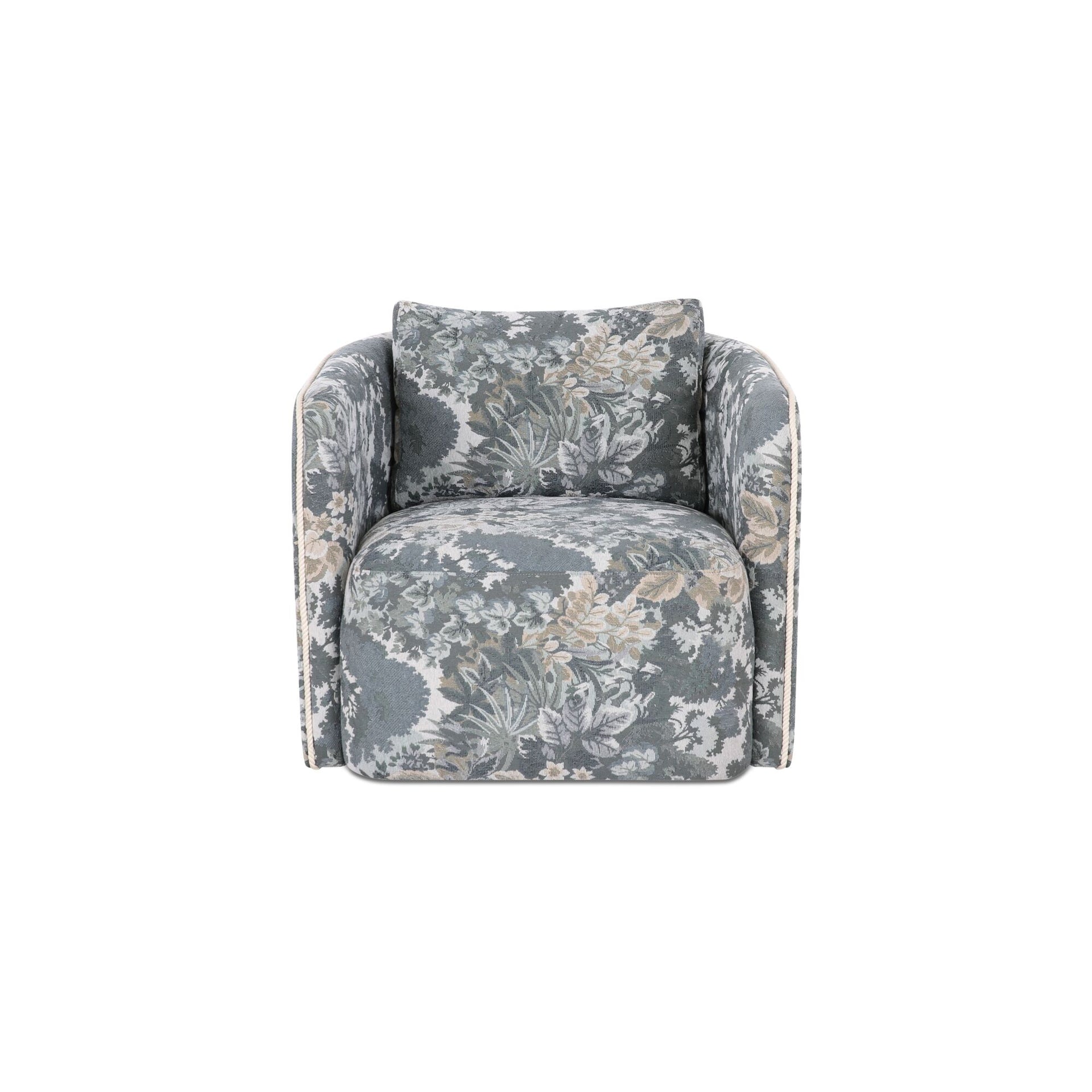 Cosimo Accent Chair, Polyester Tapestry, Cotton Cord Trim, 360-Degree Swivel Base, Foam and Fiber Fill, Blue Tapestry