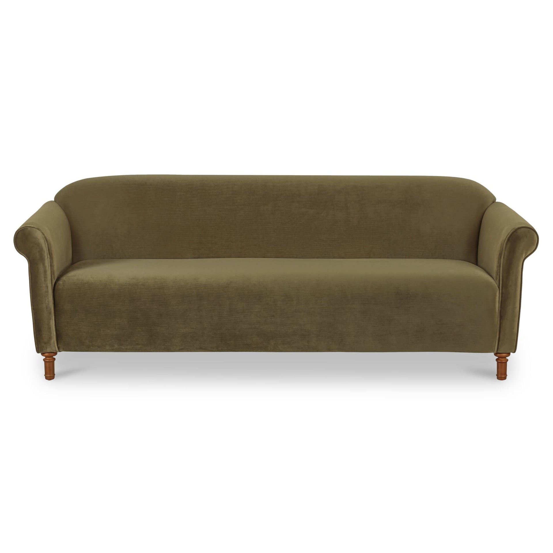 Eulalia Sofa, Polyester Faux Mohair, Plywood Frame, Birch Legs, Rolled Arms, S-Spring Suspension, Foam and Fiber Fill, Dark Green