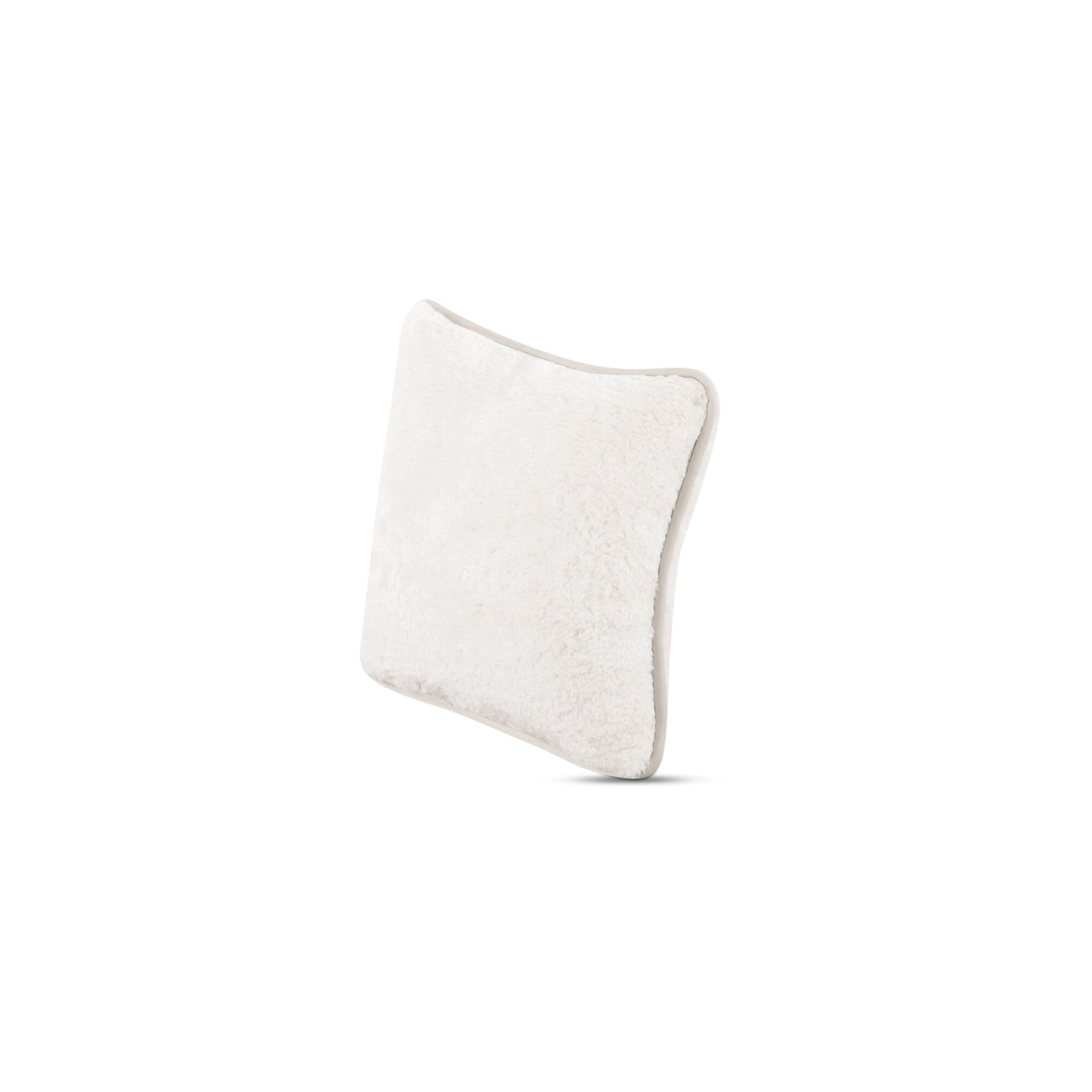Leandro Pillow, Polyester Faux Fur, Leather Trim, Feather Insert, Plush Short-Pile, Cream