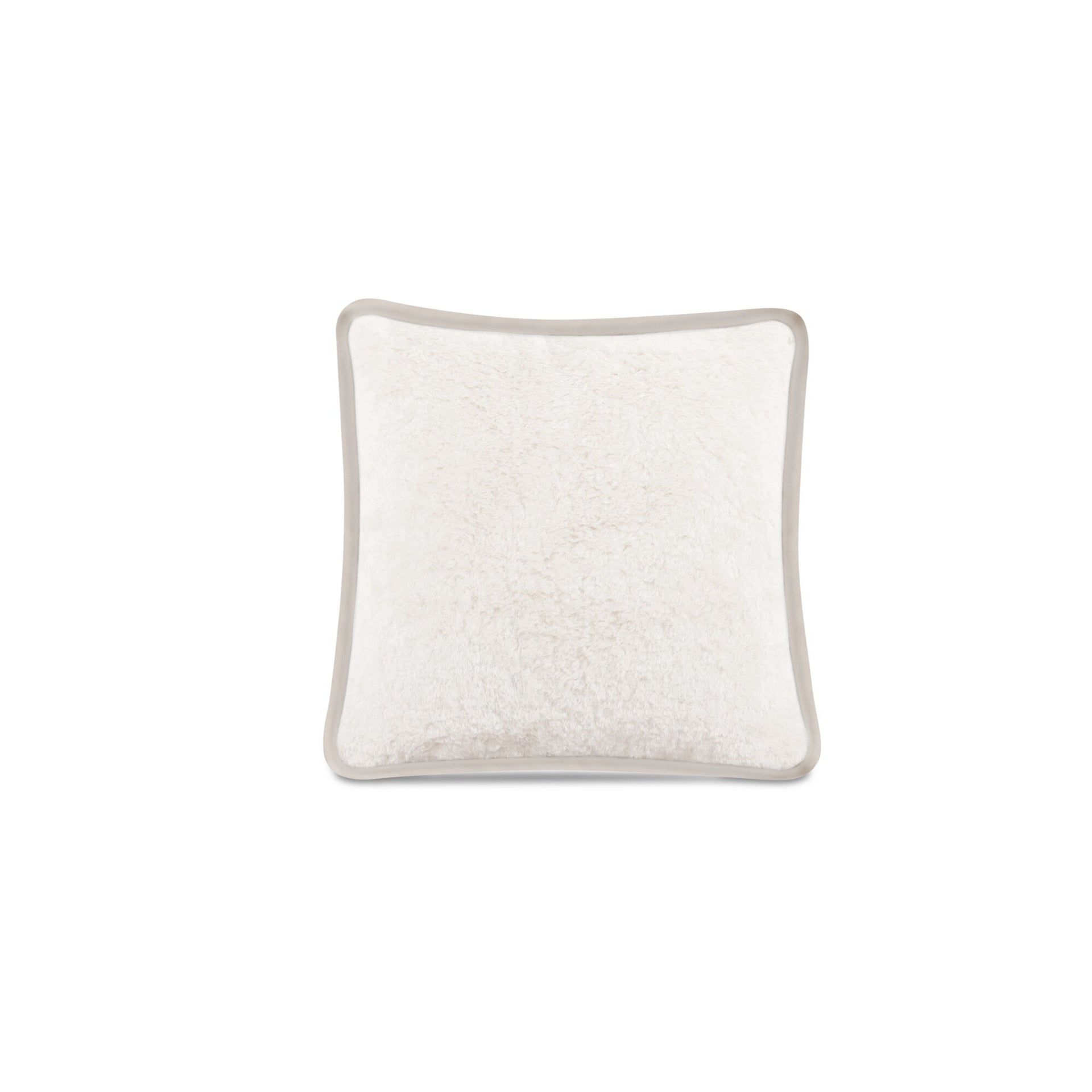 Leandro Pillow, Polyester Faux Fur, Leather Trim, Feather Insert, Plush Short-Pile, Cream