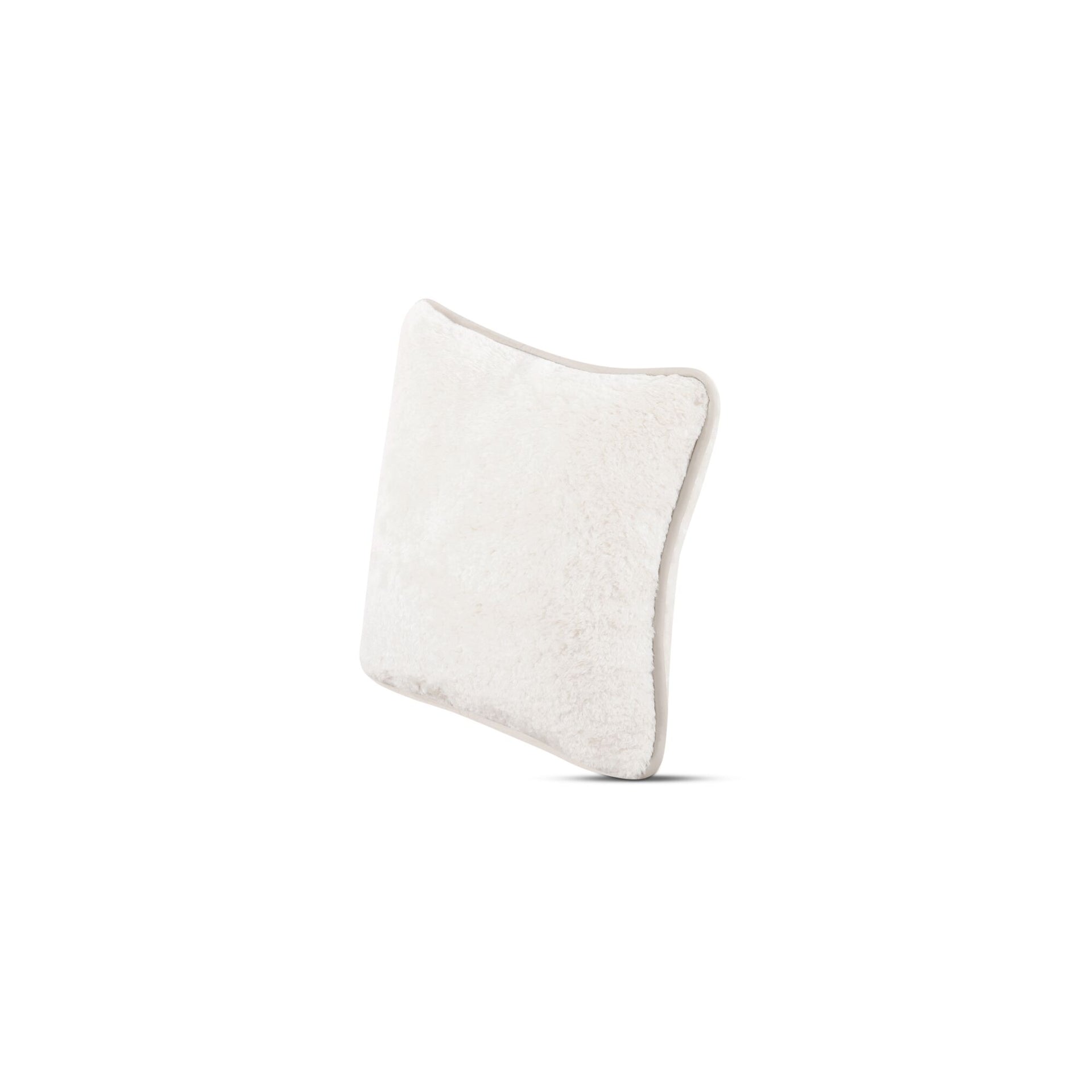 Leandro Pillow, Polyester Faux Fur, Leather Trim, Feather-and-Fiber Insert, Plush Short-Pile, Cream