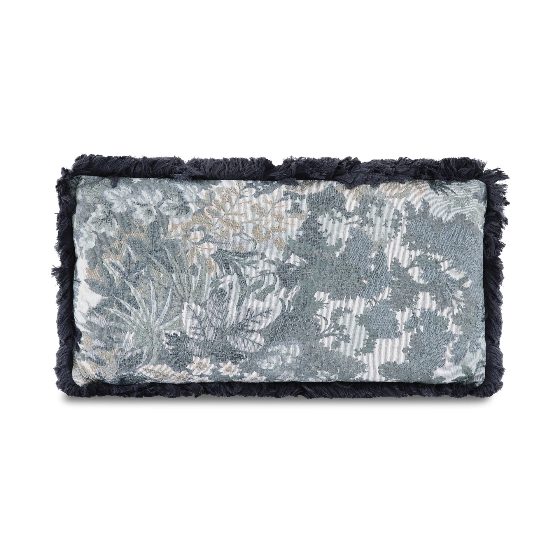 Embry Lumbar Pillow, Polyester Tapestry, Polyester Fringe Trim, Feather and Fiber Insert, Heritage Floral Print, Blue