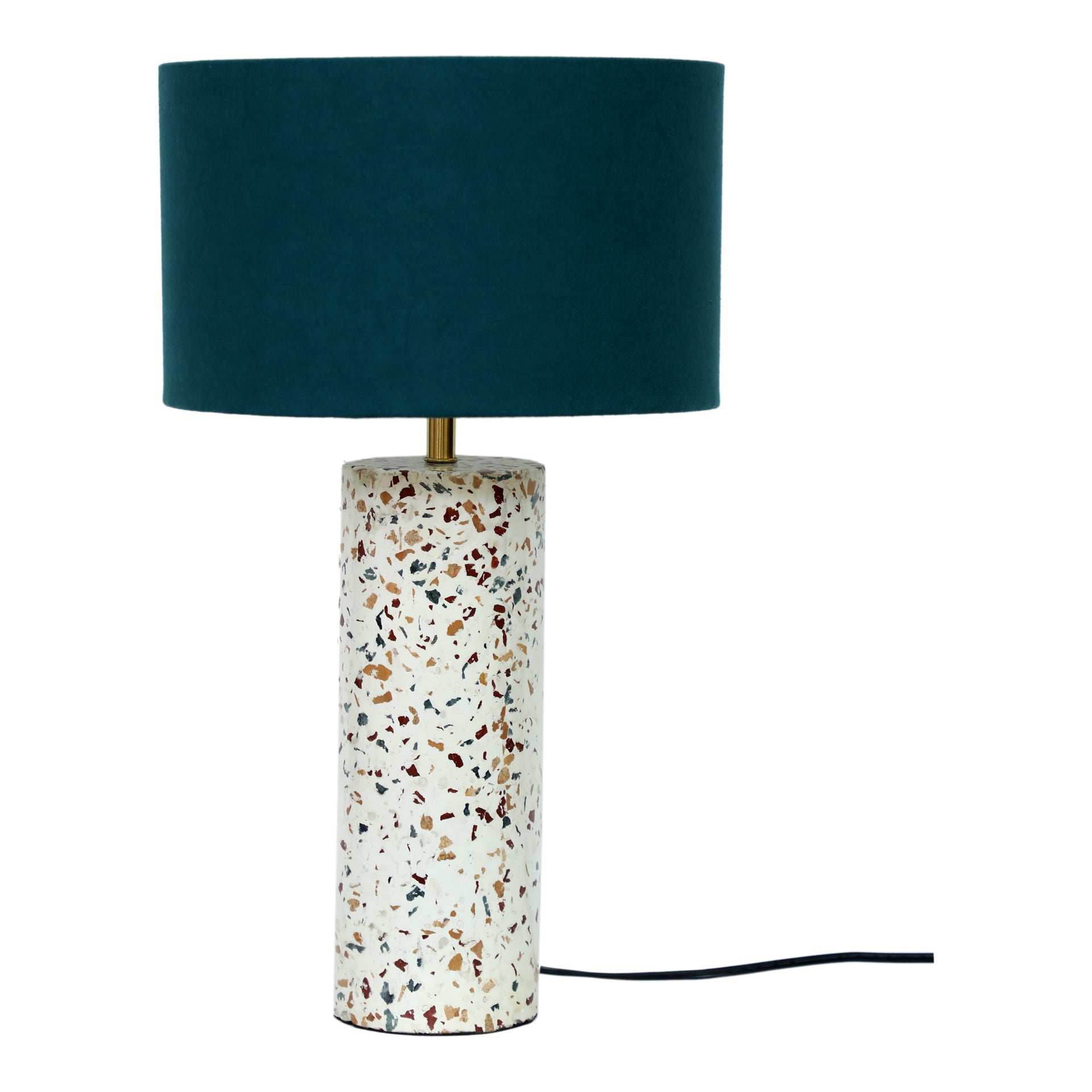Roman Cylinder Table Lamp: Mosaic Marble & Terrazzo Base with Hand-Loomed Cotton Shade, A Retro Addition to Your Space