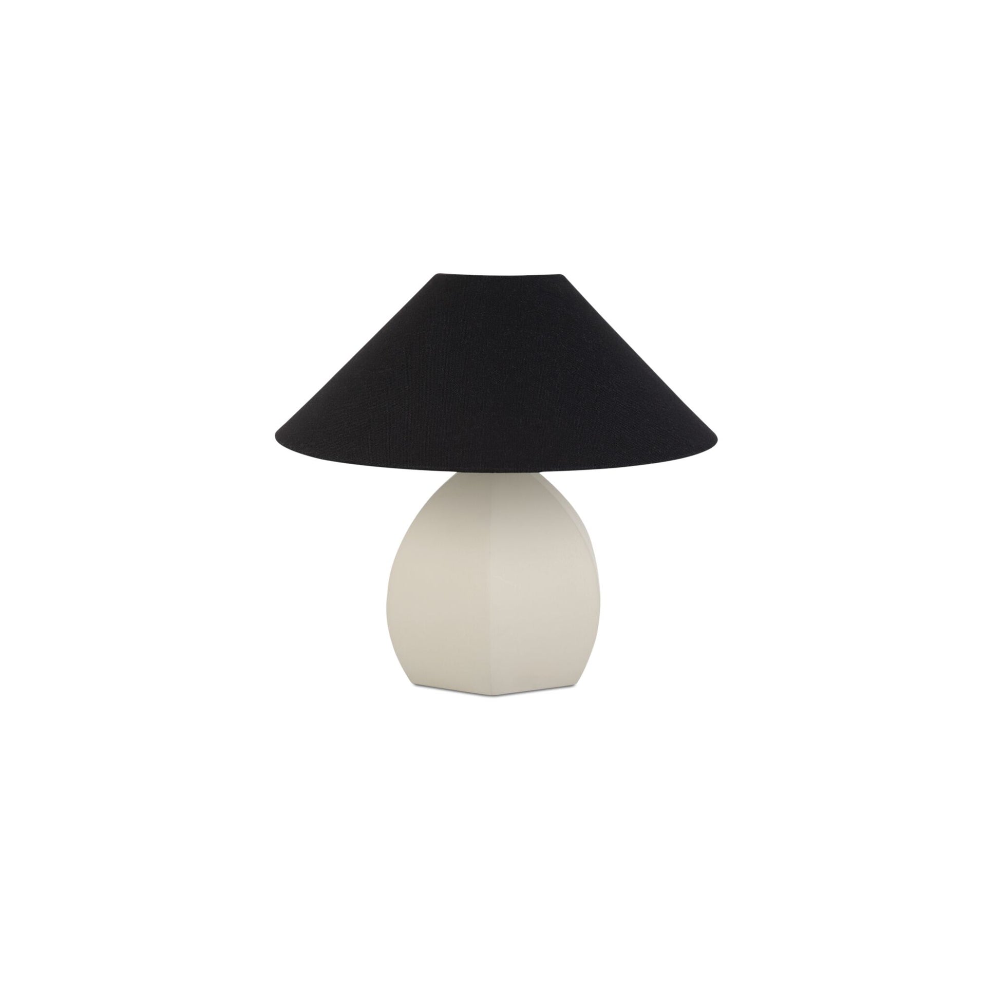 Graham Table Lamp, Round Metal, Powder-Coated Finish, Angled Cotton Shade, White