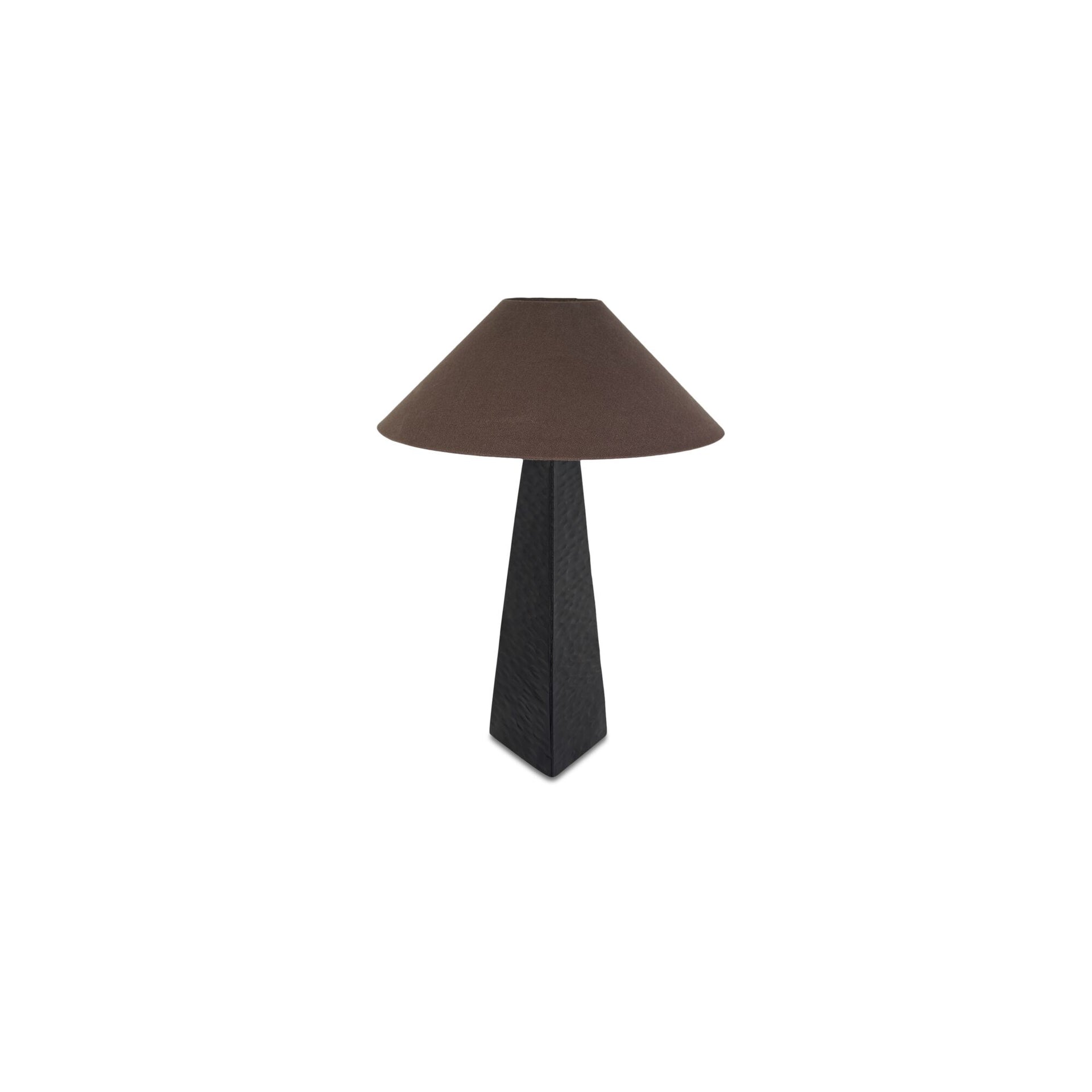 Thierry Table Lamp, Triangular Hammered Metal, Angled Cotton Shade, Aged Black Finish