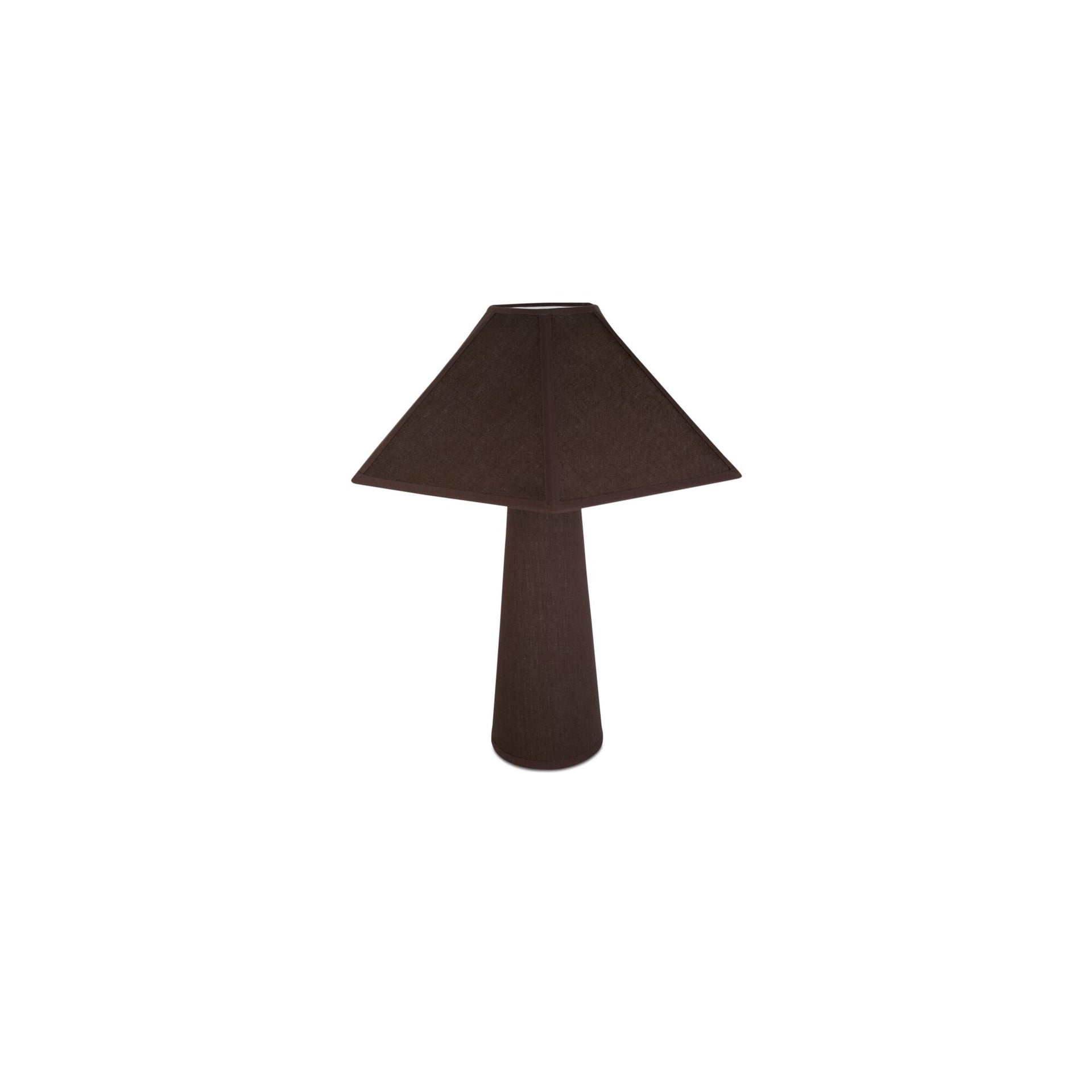 Rory Table Lamp, Geometric Linen and Cotton Wrapped Shade, Iron Base, Dark Brown
