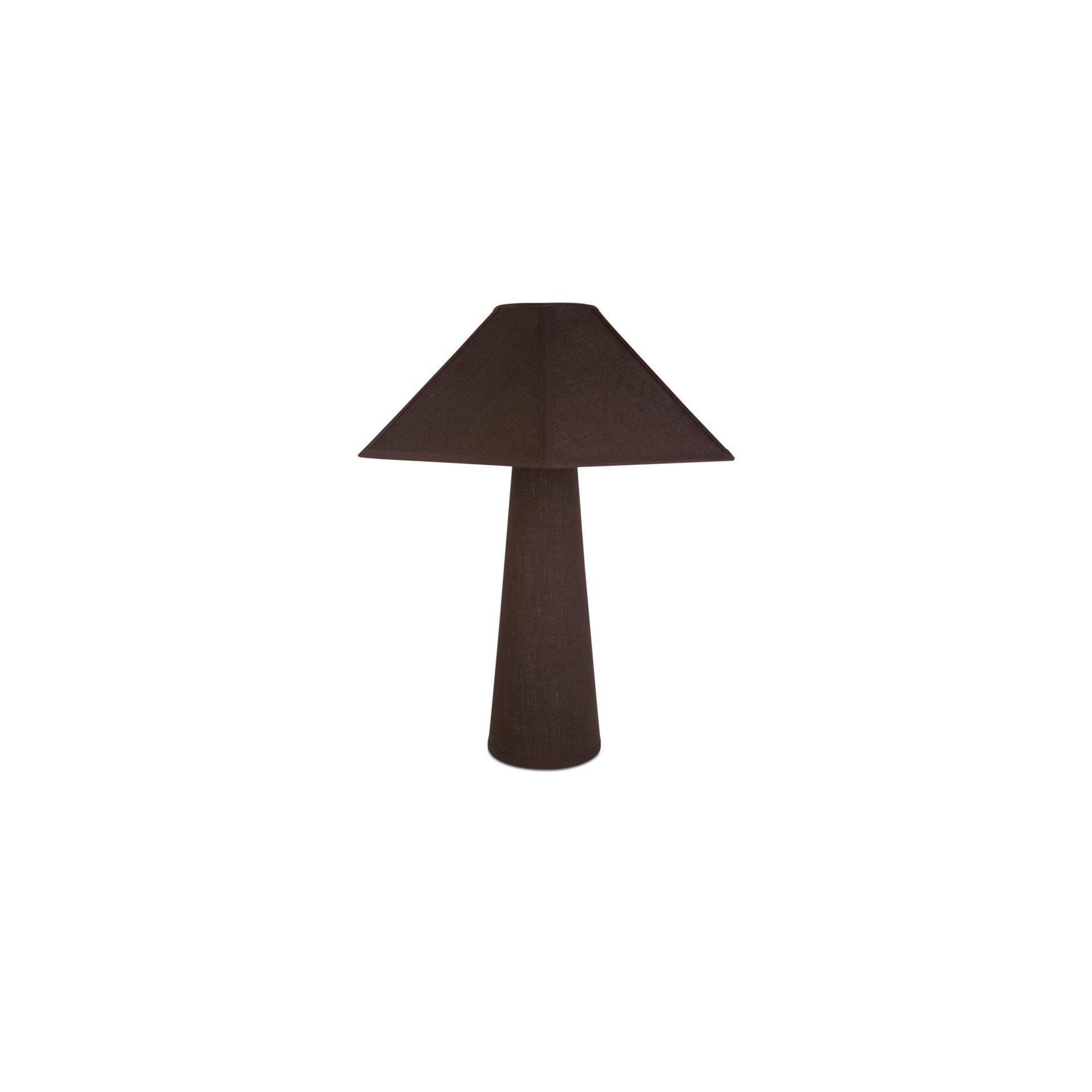 Rory Table Lamp, Geometric Linen and Cotton Wrapped Shade, Iron Base, Dark Brown
