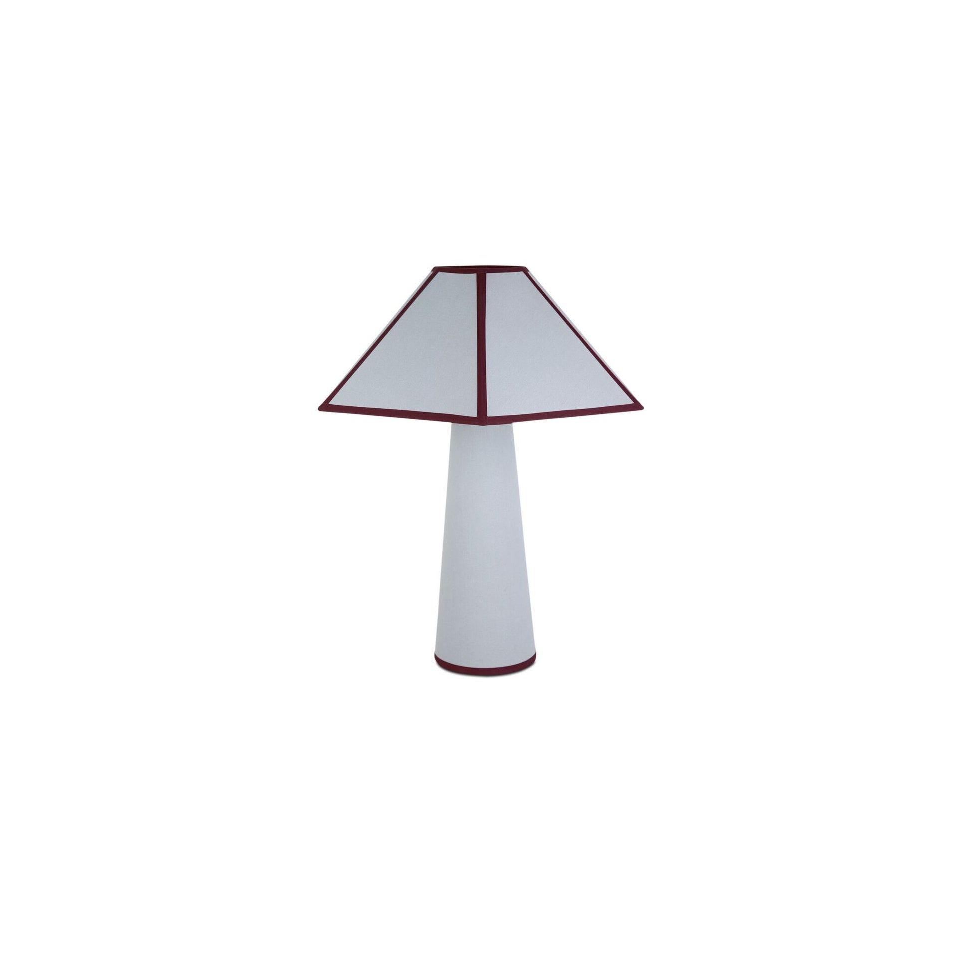 Rory Table Lamp, Geometric Cotton Wrapped Shade, Contrast Piping, Iron Base, Light Blue