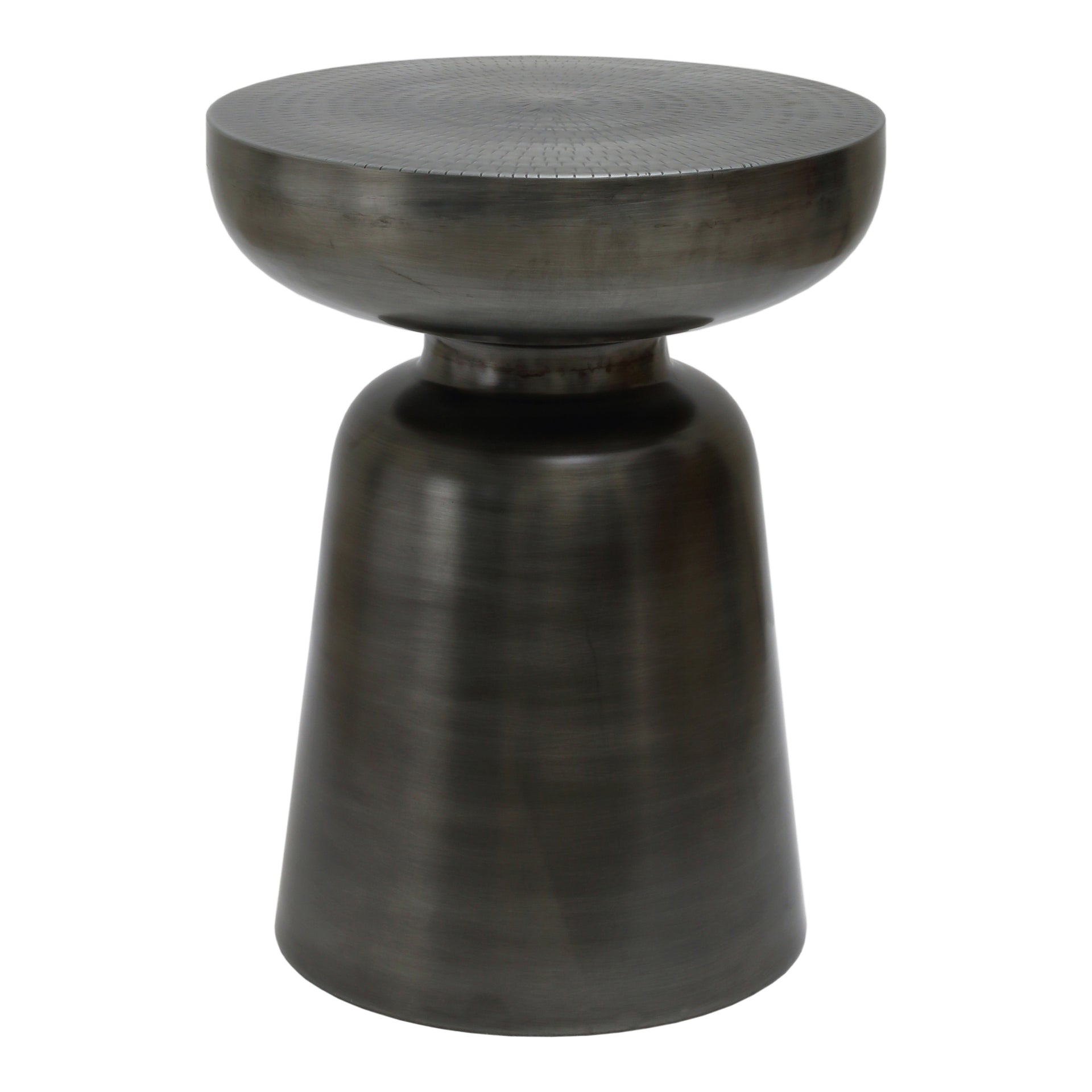 Theo Accent Table, Solid Iron, Round Design, Antique Nickel Finish, Silver