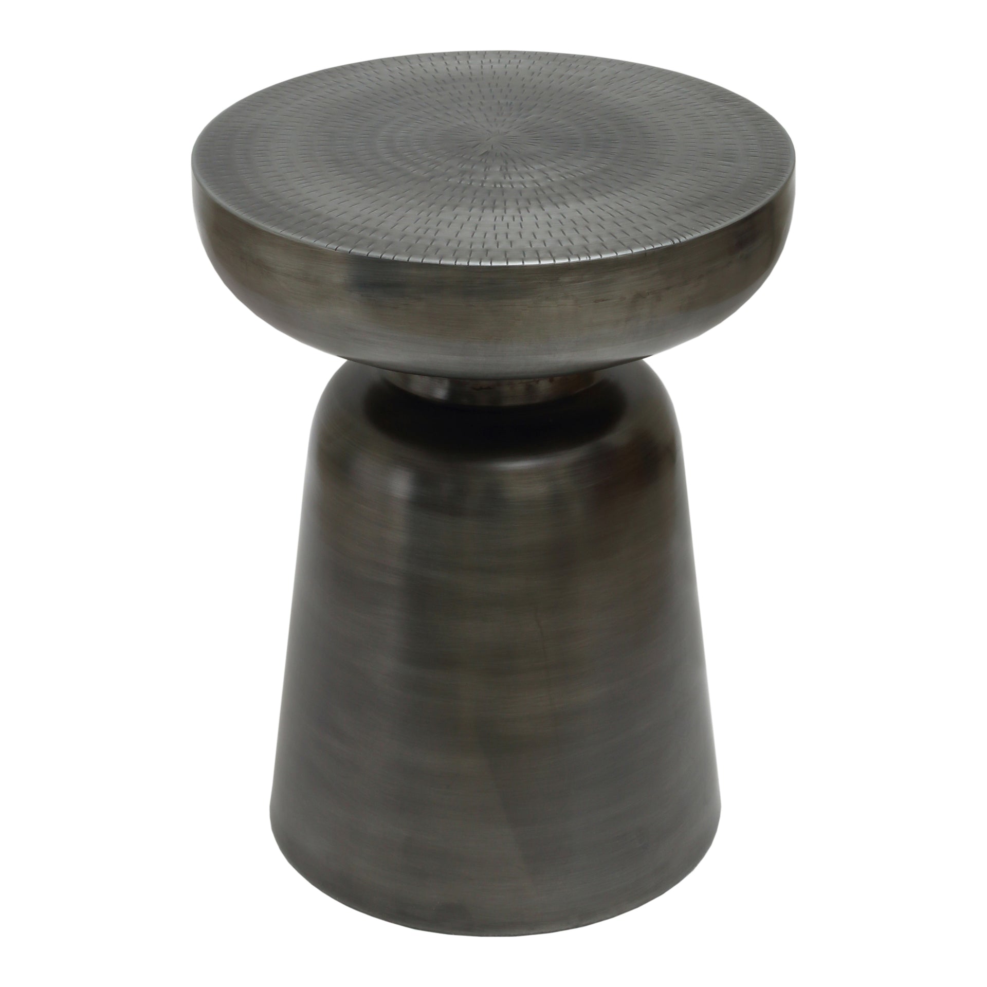 Theo Accent Table, Solid Iron, Round Design, Antique Nickel Finish, Silver