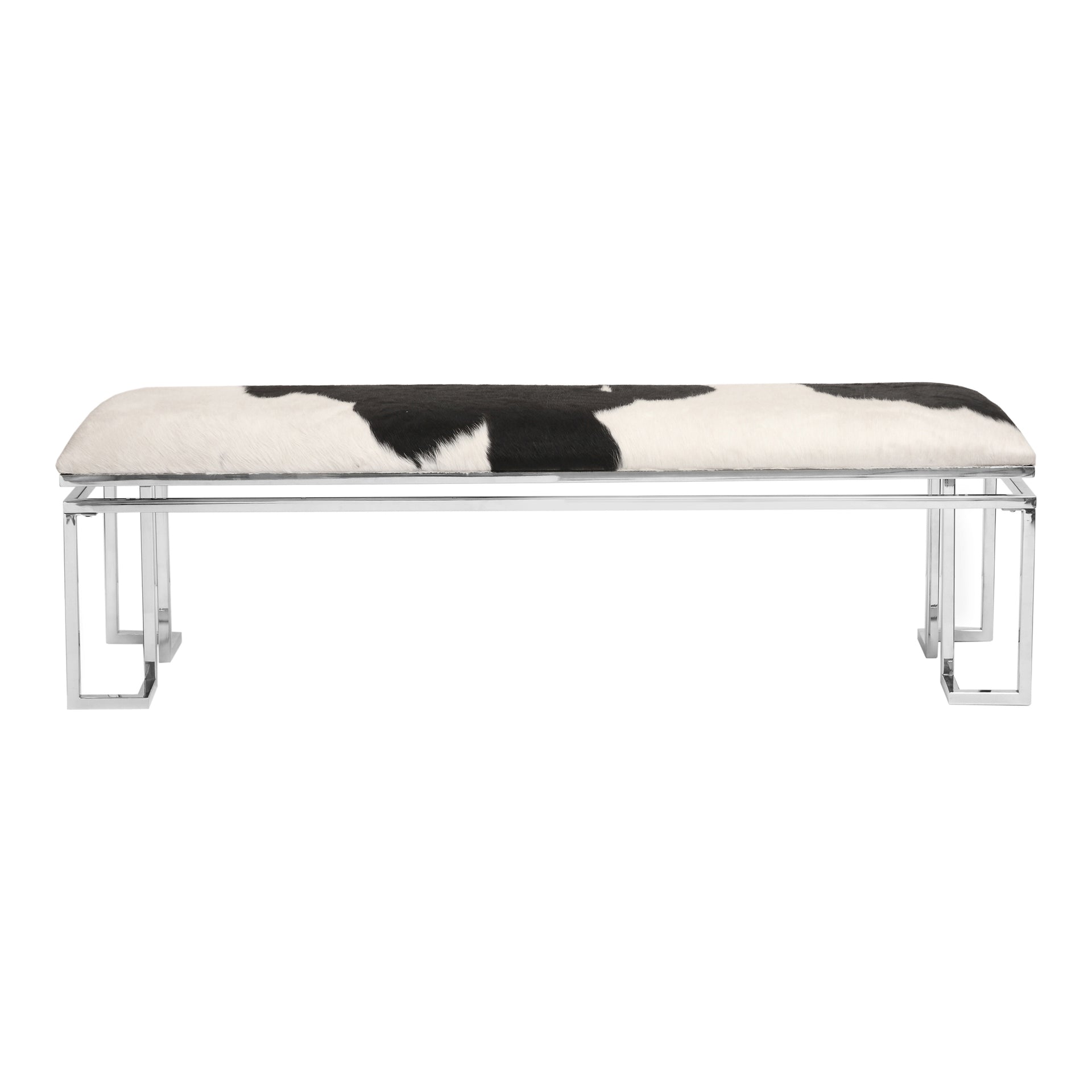 Zappa, Bench, Cowhide Upholstery, Stainless Steel Frame, Silver
