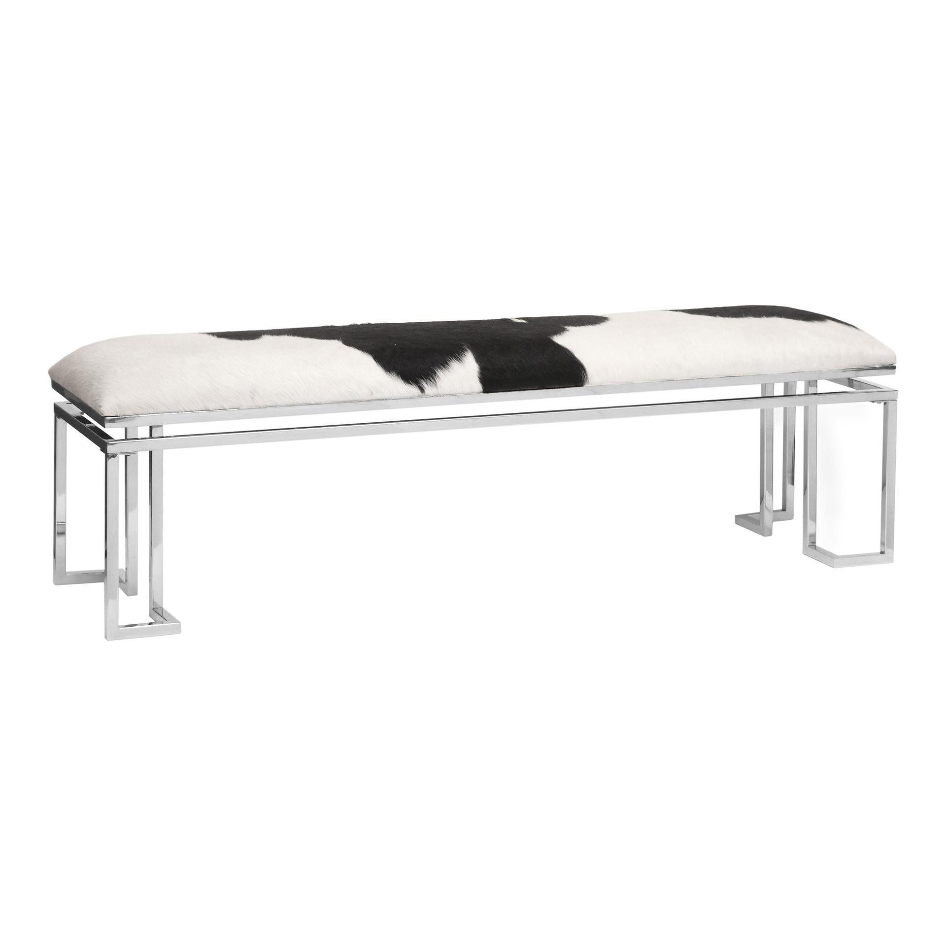 Zappa, Bench, Cowhide Upholstery, Stainless Steel Frame, Silver