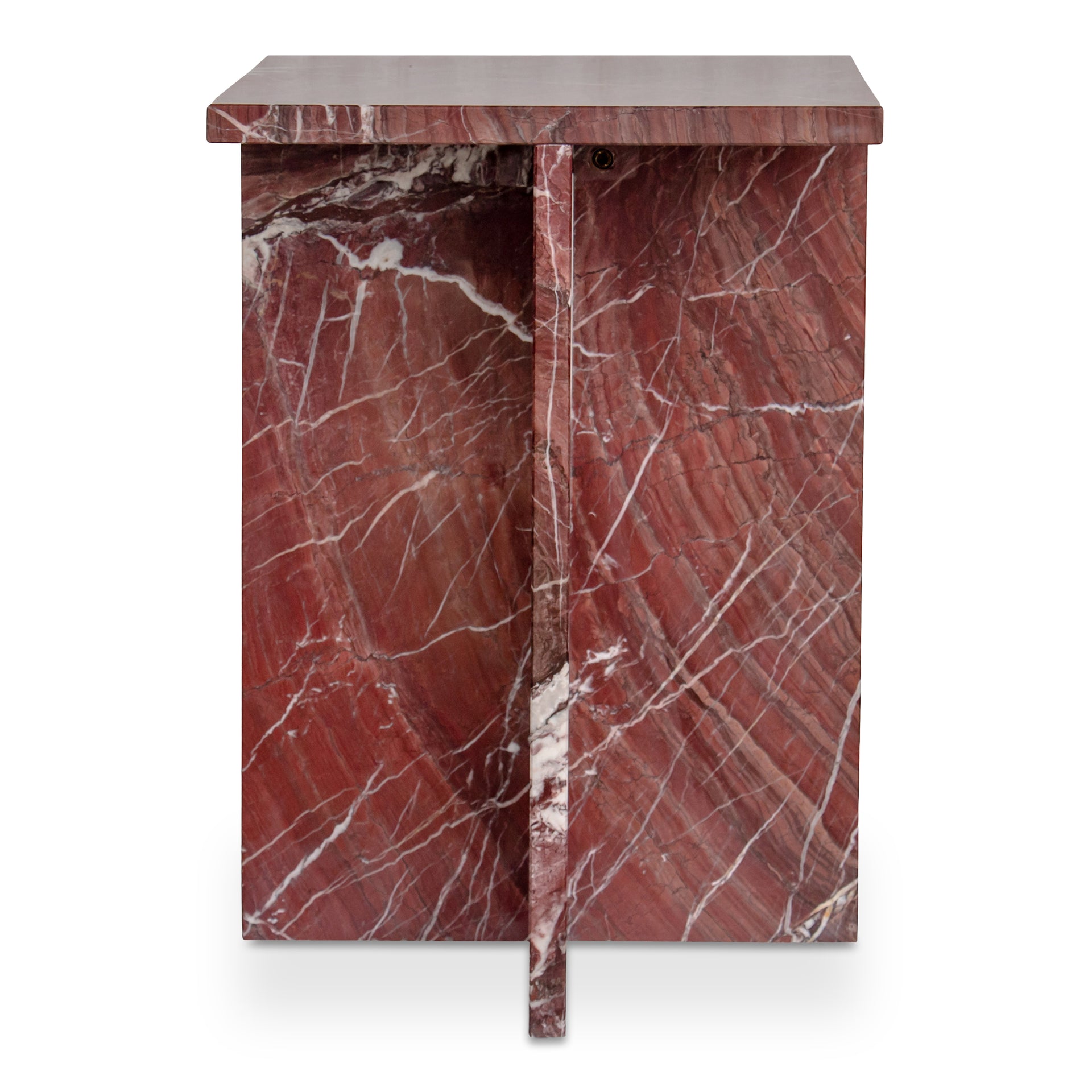 Indra Accent Table, Square Rosso Levanto Marble, Indoor & Outdoor Use, Red