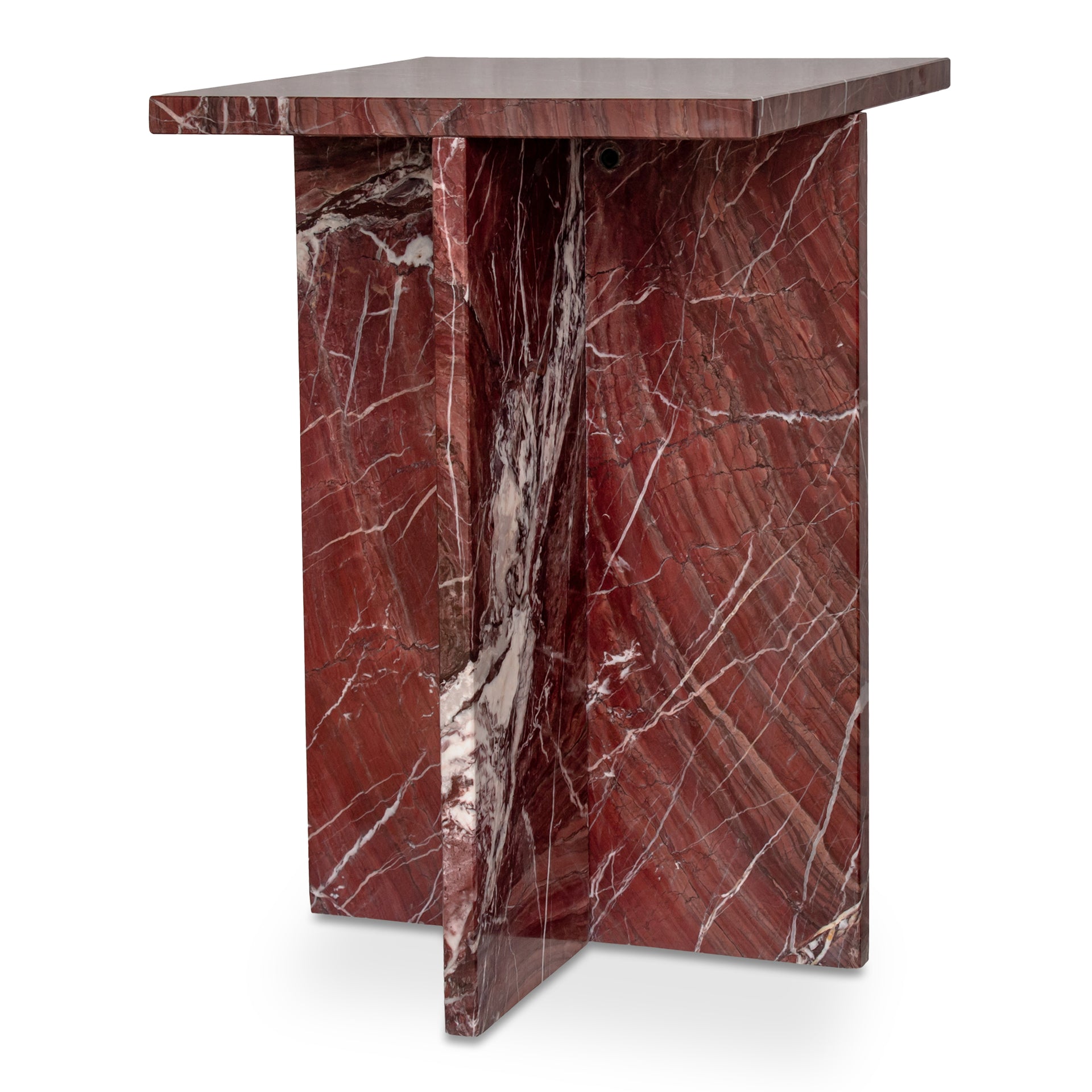 Indra Accent Table, Square Rosso Levanto Marble, Indoor & Outdoor Use, Red