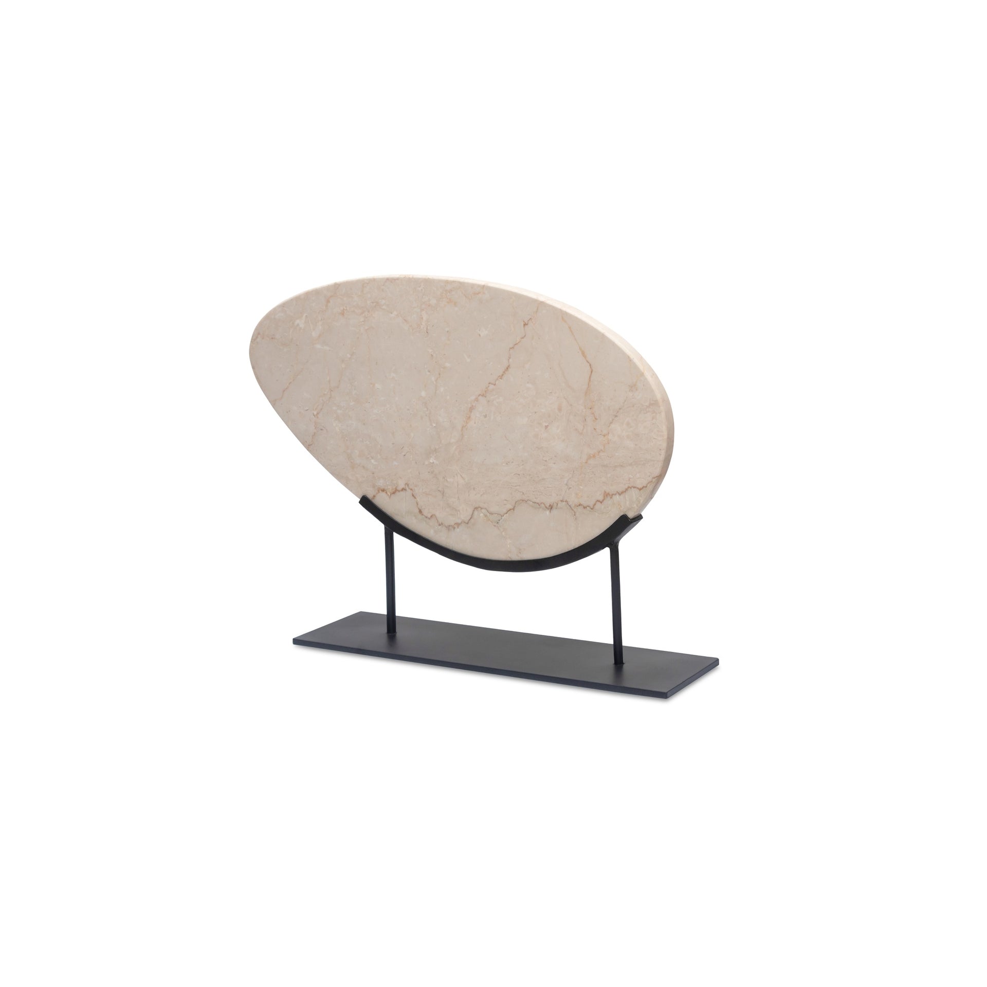 Renlo Sculpture, Freeform Botticino Marble with Black Steel Base, Botticino Marble