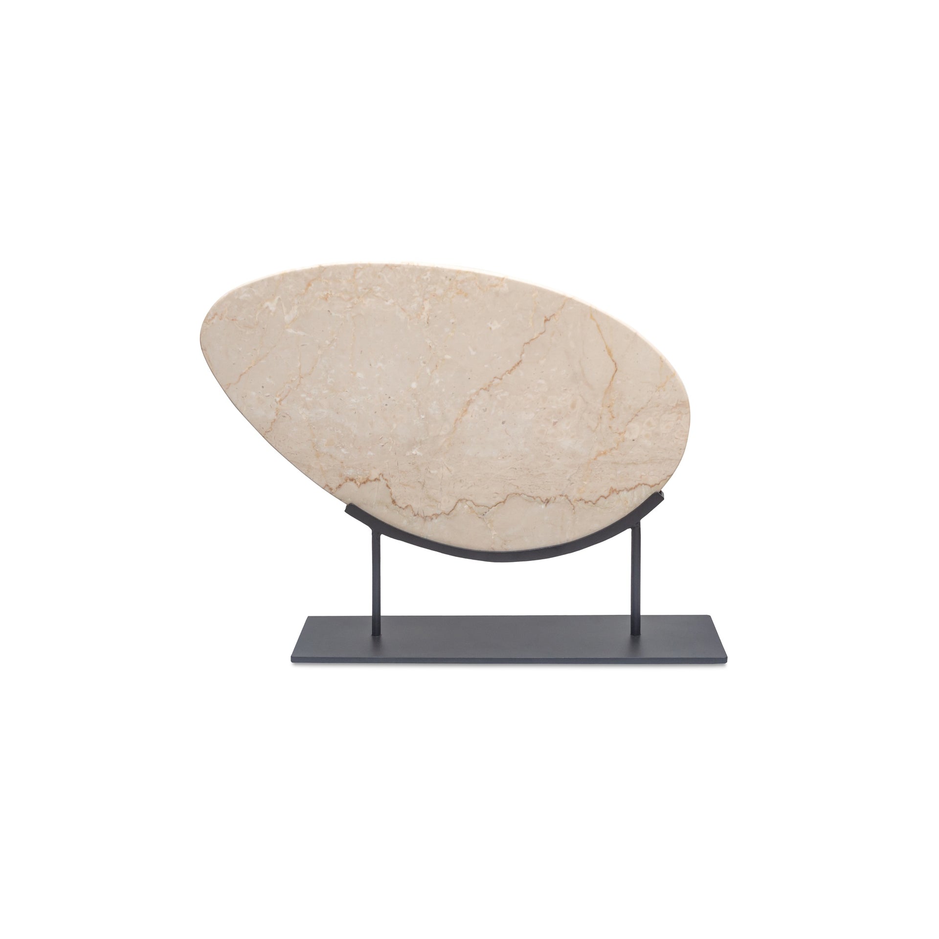 Renlo Sculpture, Freeform Botticino Marble with Black Steel Base, Botticino Marble