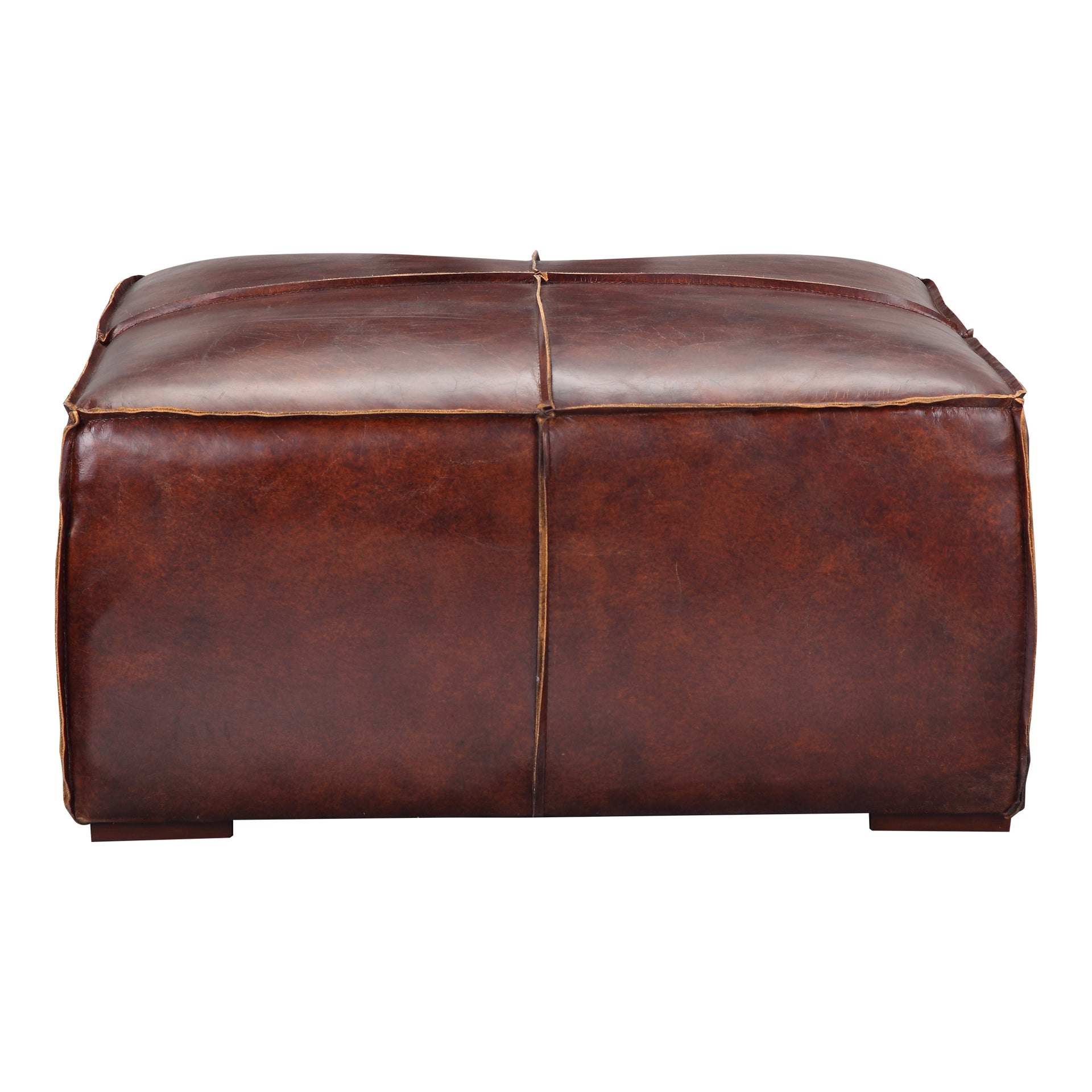 Beckett Ottoman, Square Top Grain Leather Upholstery with Solid Oak Frame, Dark Brown