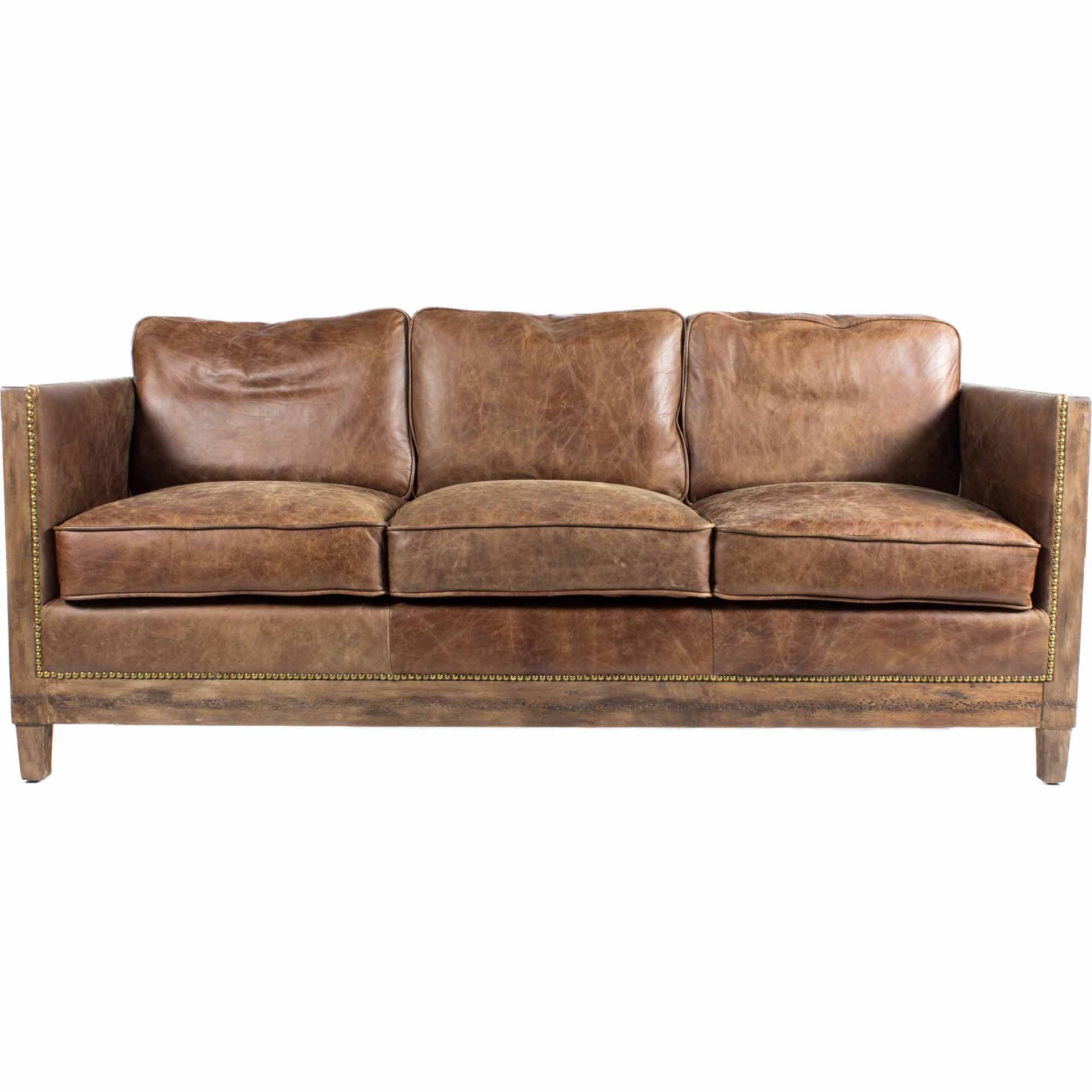 Kael - Grazed Top Grain Leather Sofa Seats 3, Brown