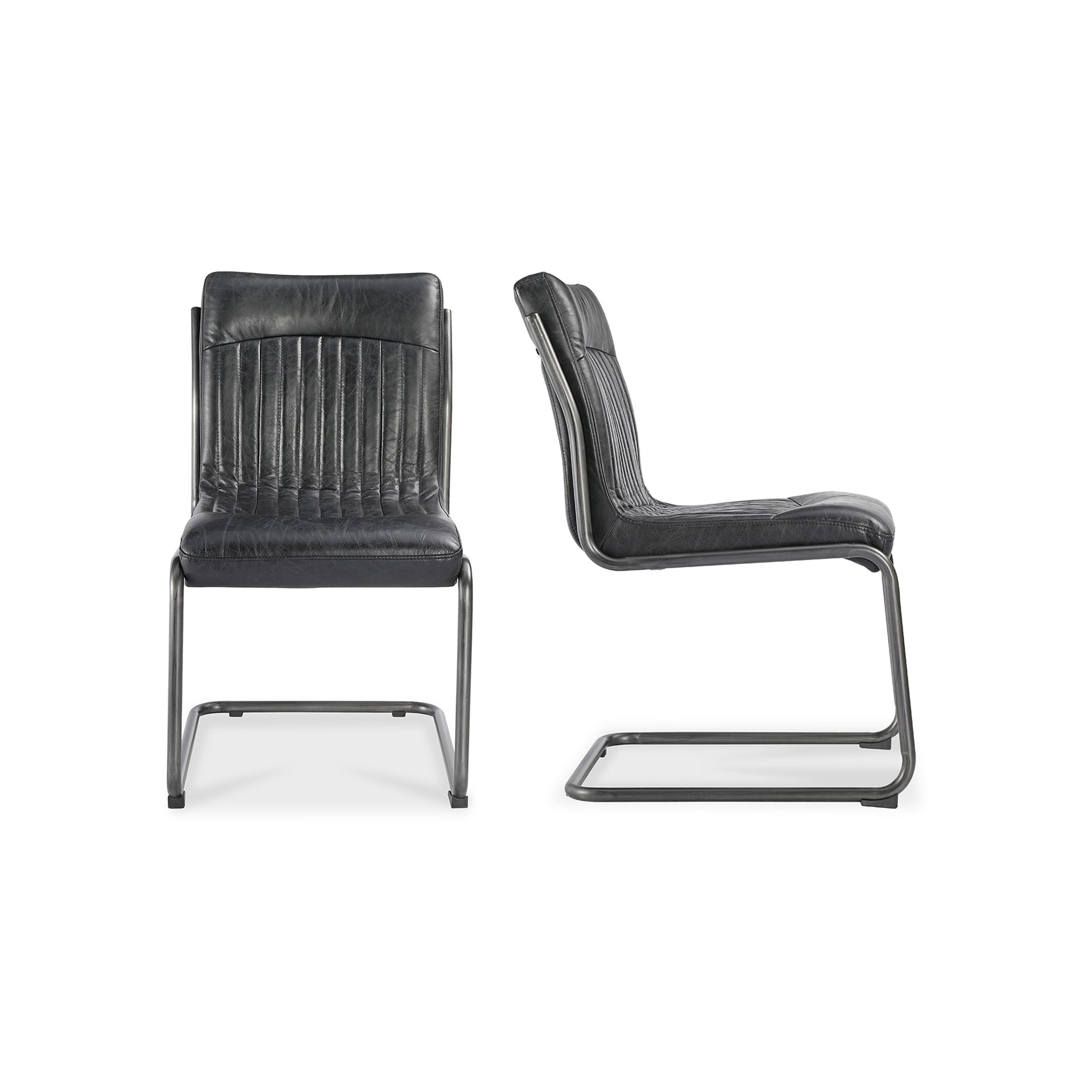 Axel, Dining Chairs Iron Frame, Top-Grain Leather Upholstery, Black - Set of 2