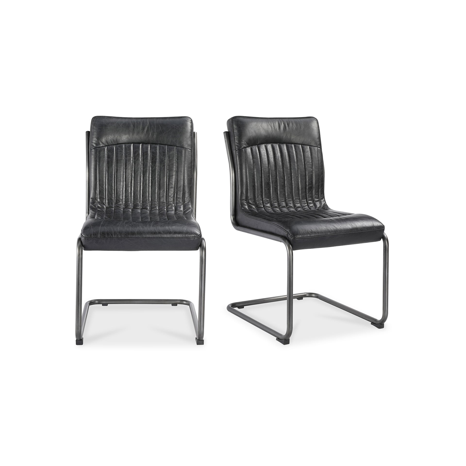 Axel, Dining Chairs Iron Frame, Top-Grain Leather Upholstery, Black - Set of 2