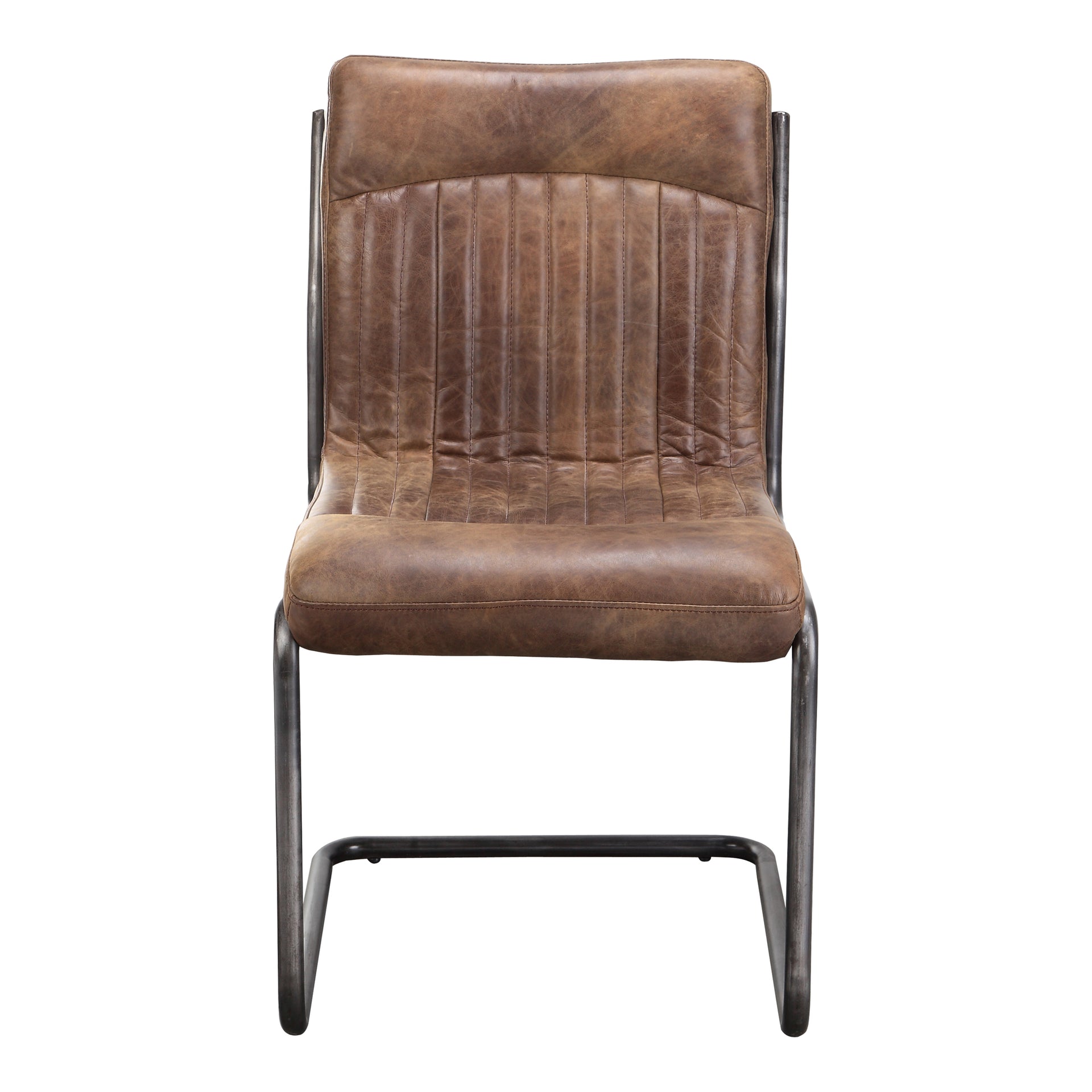 Axel, Dining Chairs Iron Frame, Top-Grain Leather Upholstery, Brown - Set of 2