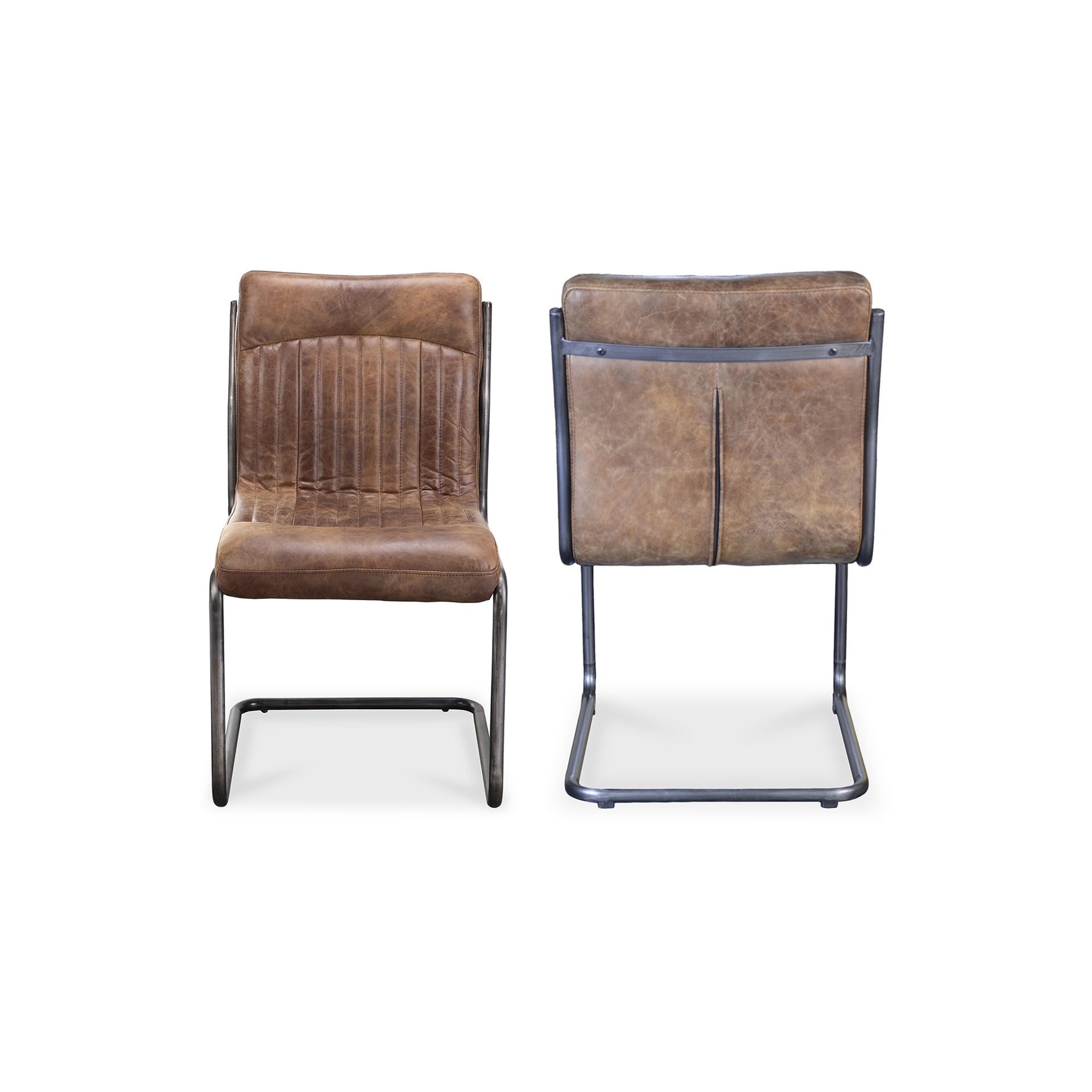 Axel, Dining Chairs Iron Frame, Top-Grain Leather Upholstery, Brown - Set of 2