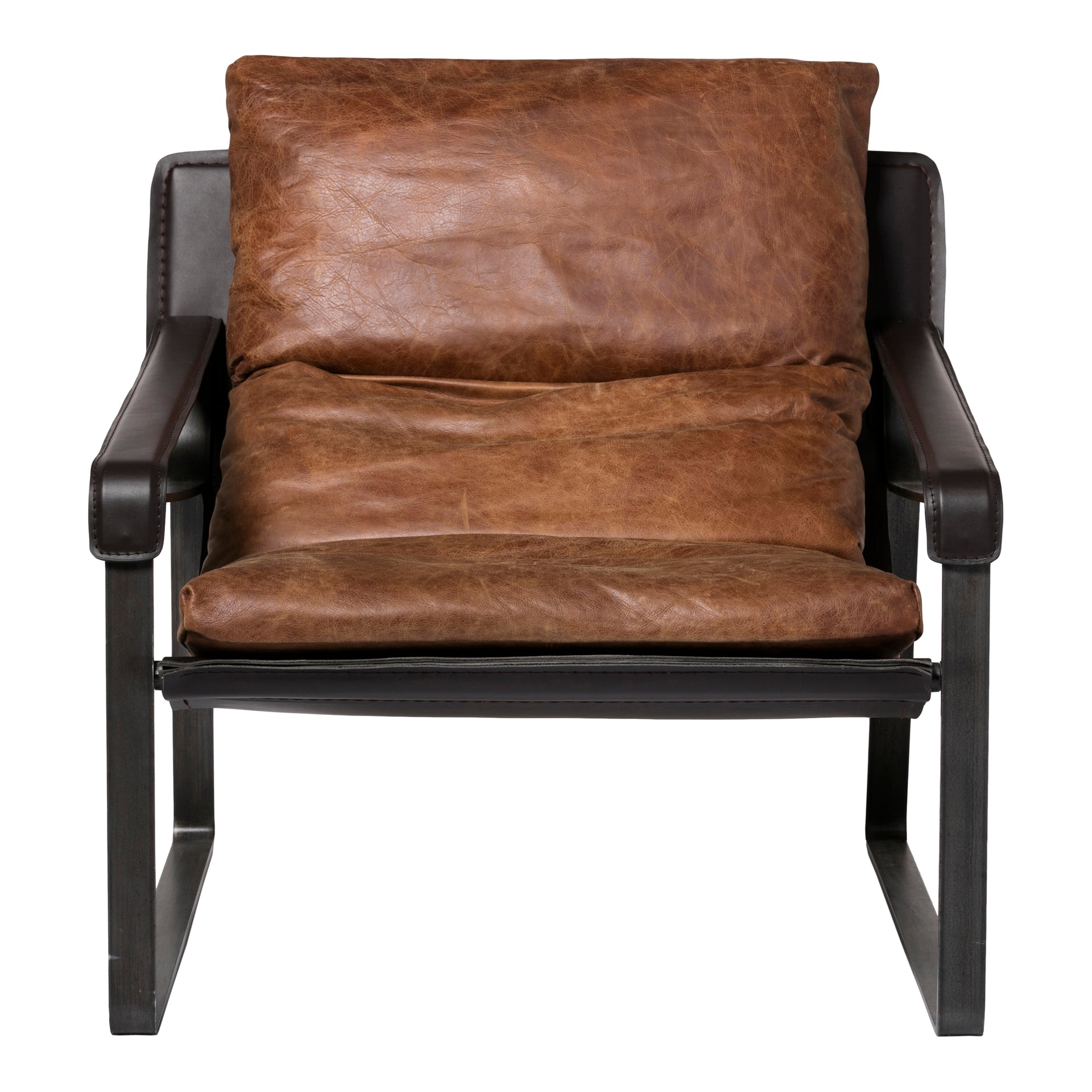Newton - Club Chair with Top Grain Leather in Brown