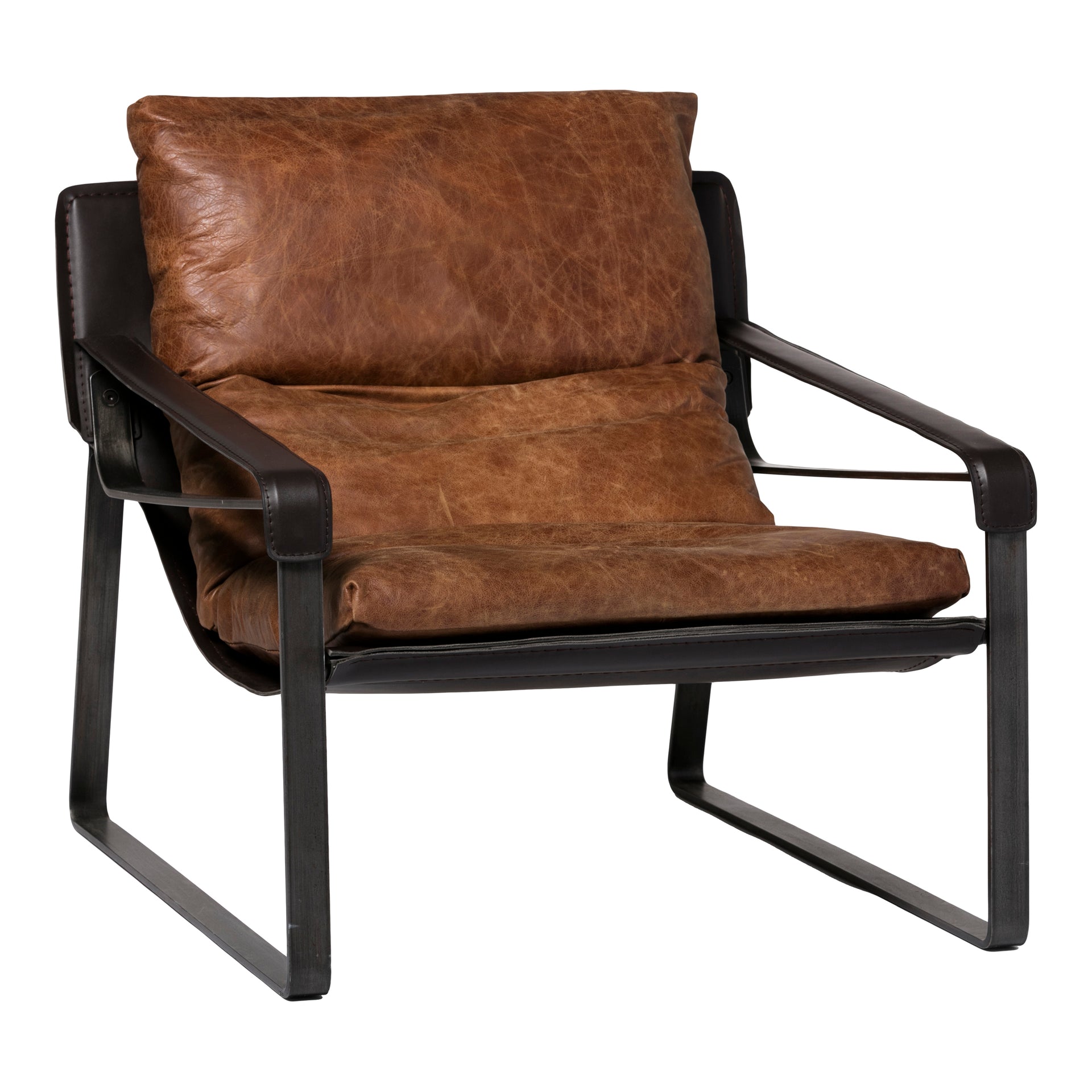 Newton - Club Chair with Top Grain Leather in Brown