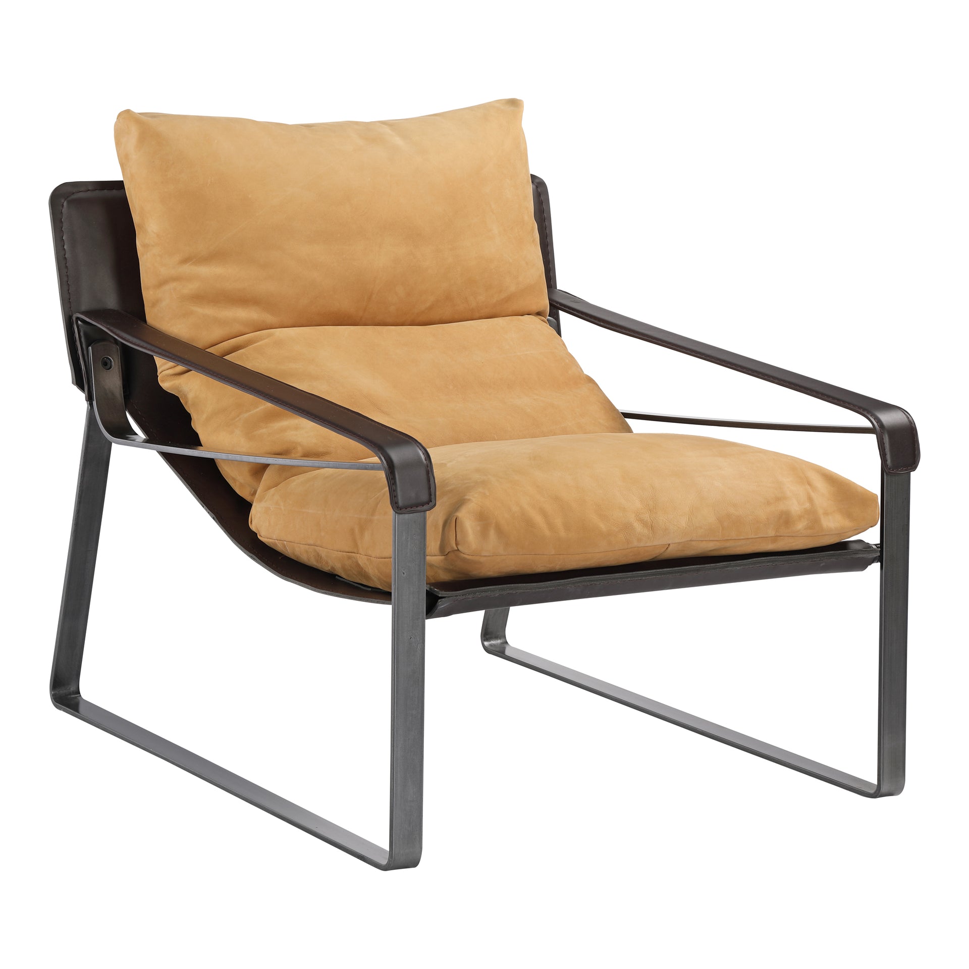 Newton Accent Chair, Modern Top-Grain Leather, Bonded Leather Support, Tan