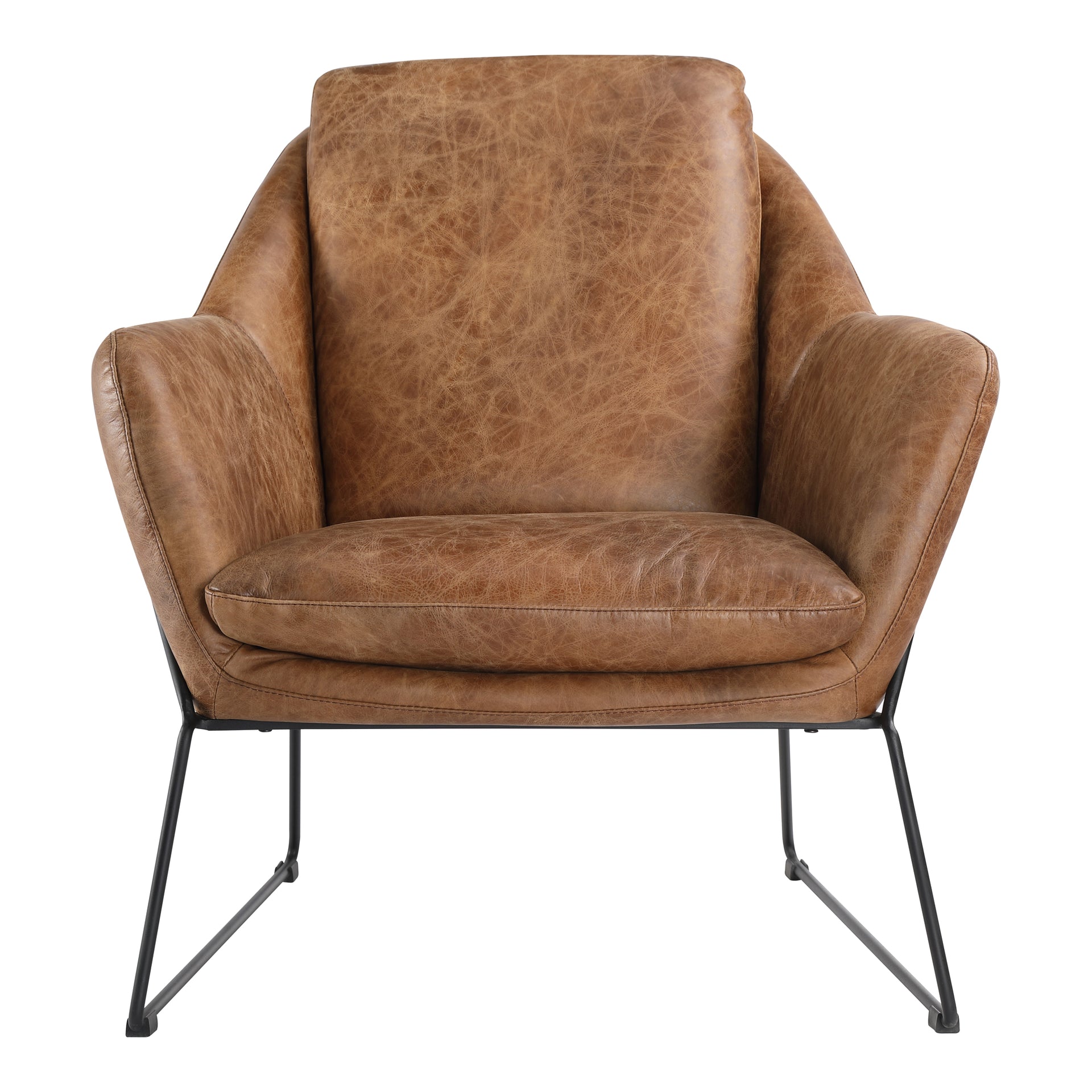 Freya, Accent Chair Top-Grain Leather Iron Frame, Cappuccino Brown