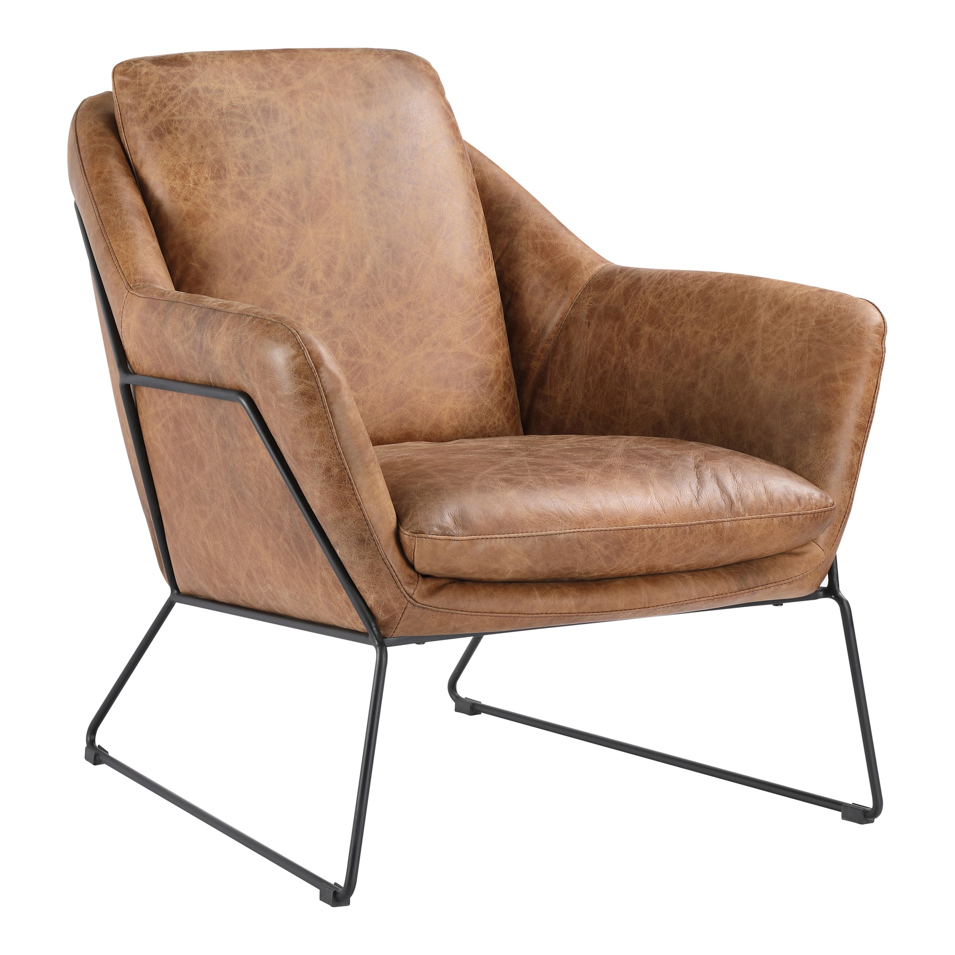 Freya, Accent Chair Top-Grain Leather Iron Frame, Cappuccino Brown