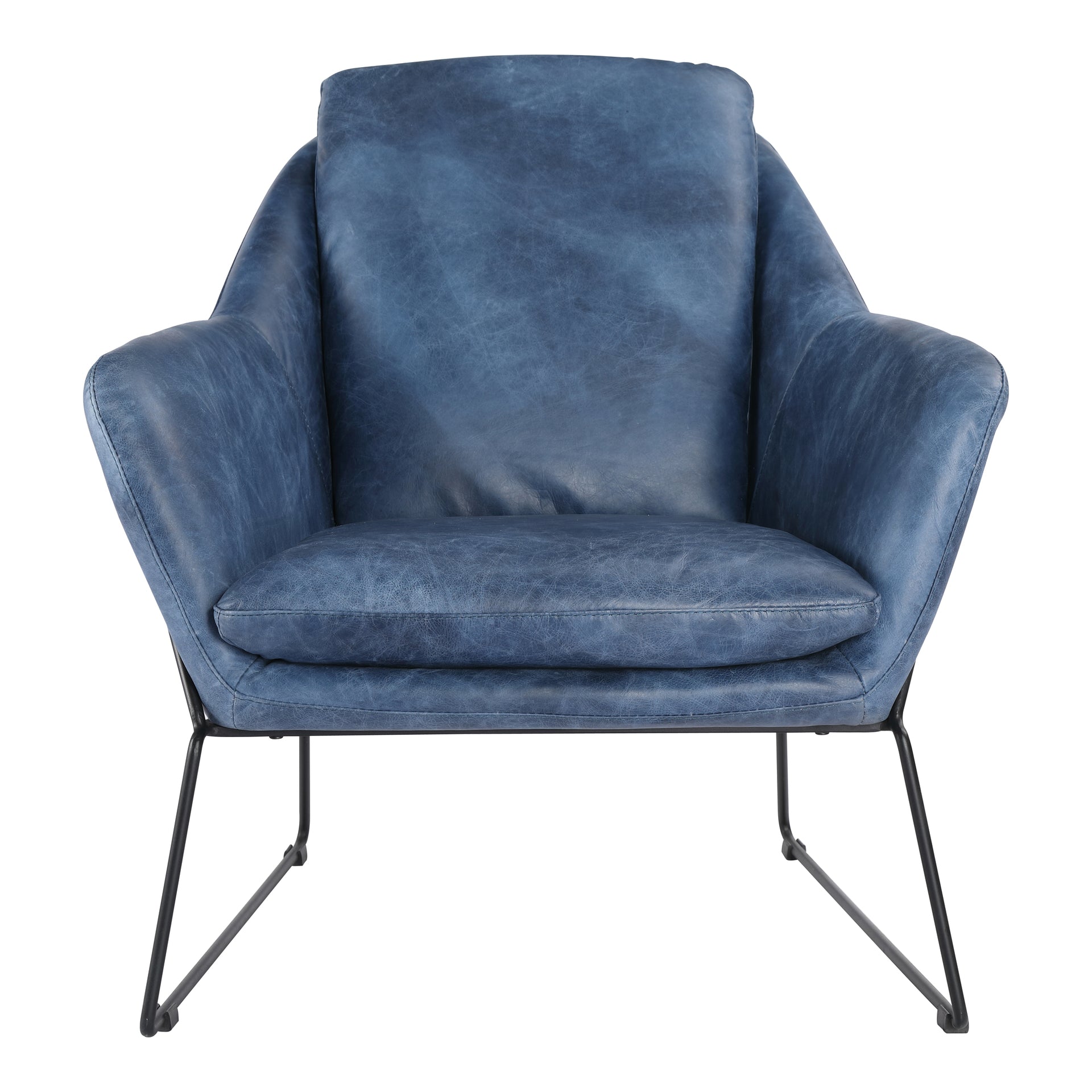 Freya, Accent Chair Top-Grain Leather Iron Frame, Dark Blue