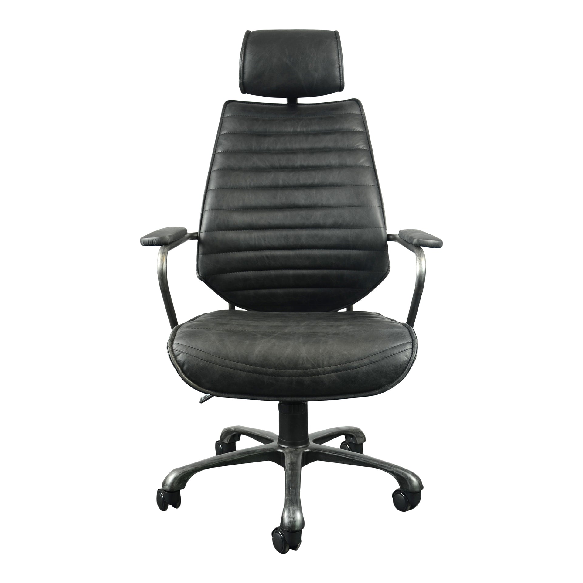 Rine, Executive Office Chair, Top-Grain Leather Upholstery, Full-Swivel Iron Frame, Black