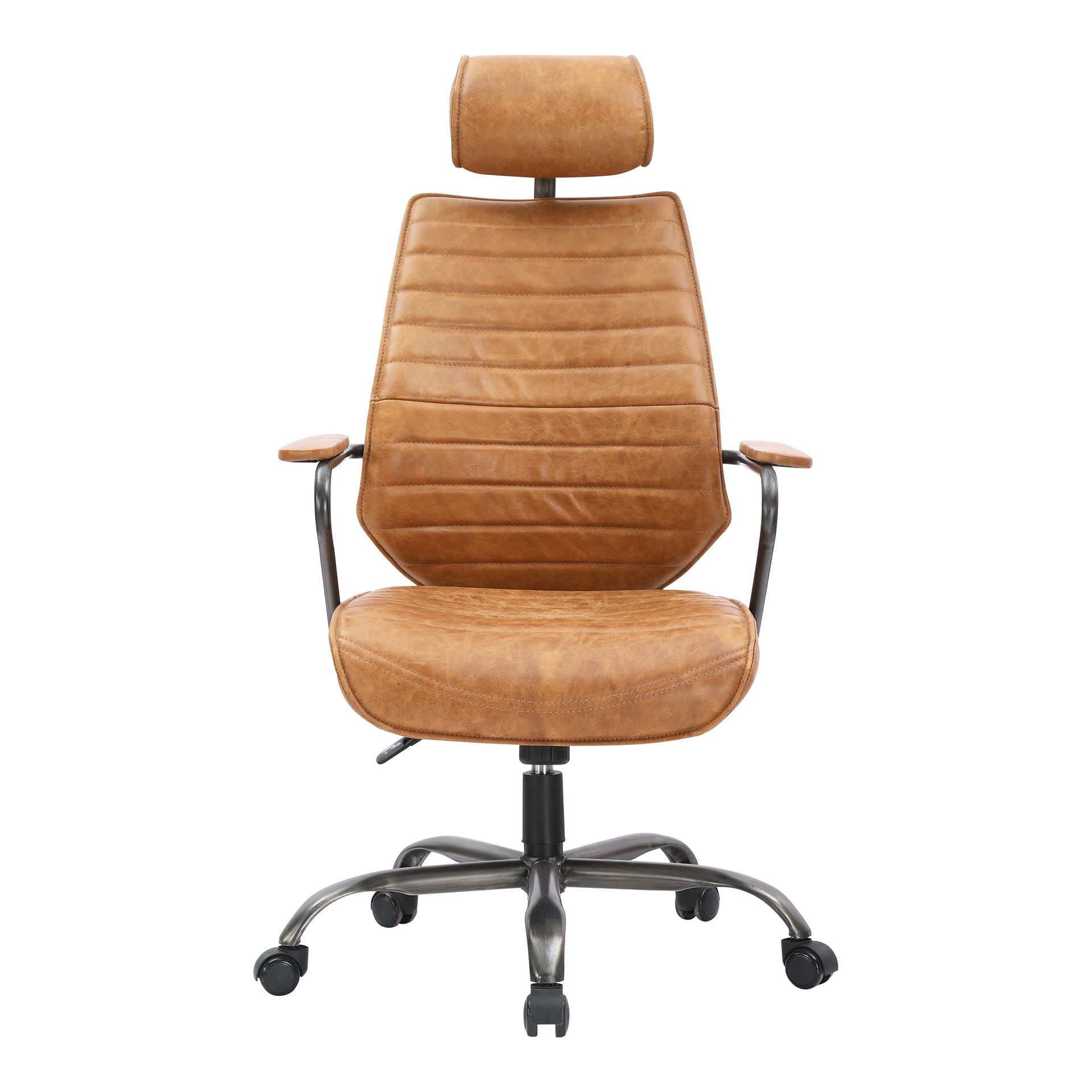 Rine, Executive Office Chair, Top-Grain Leather Upholstery, Full-Swivel Iron Frame, Orange