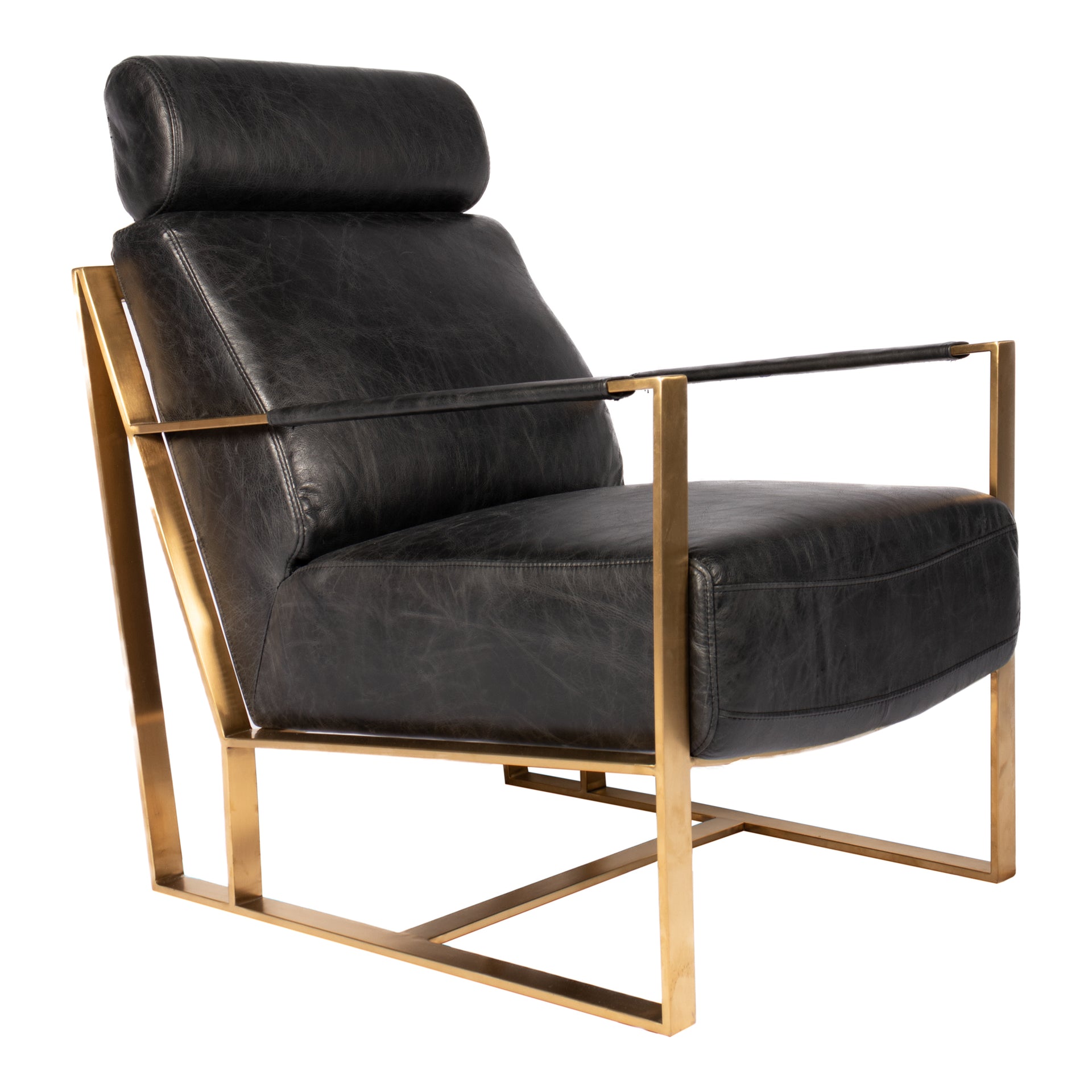 Cuba - Arm Chair with High Density Foam and Leather in Black