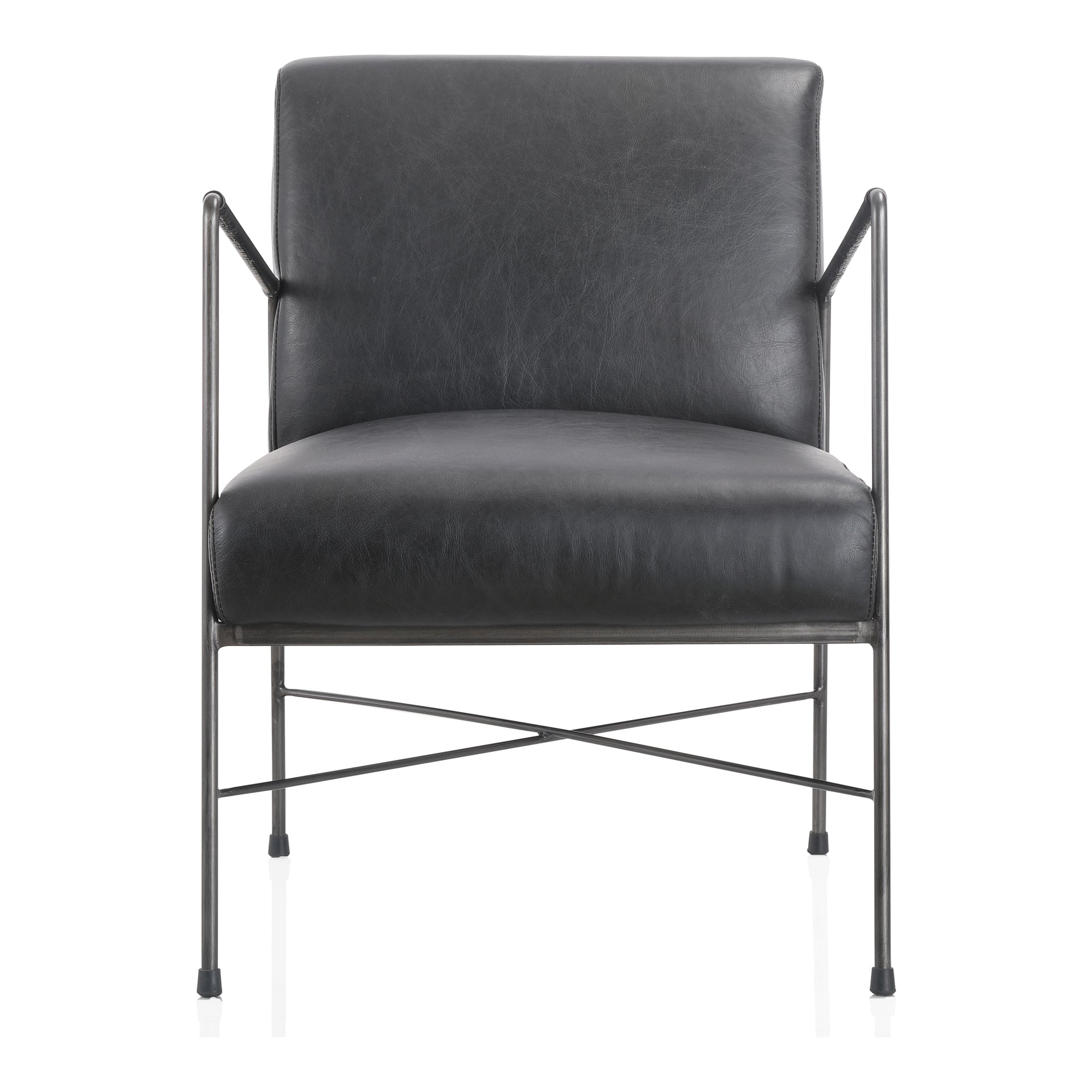 Dune Arm Chair - Rugged Iron Frame with Leather in Black