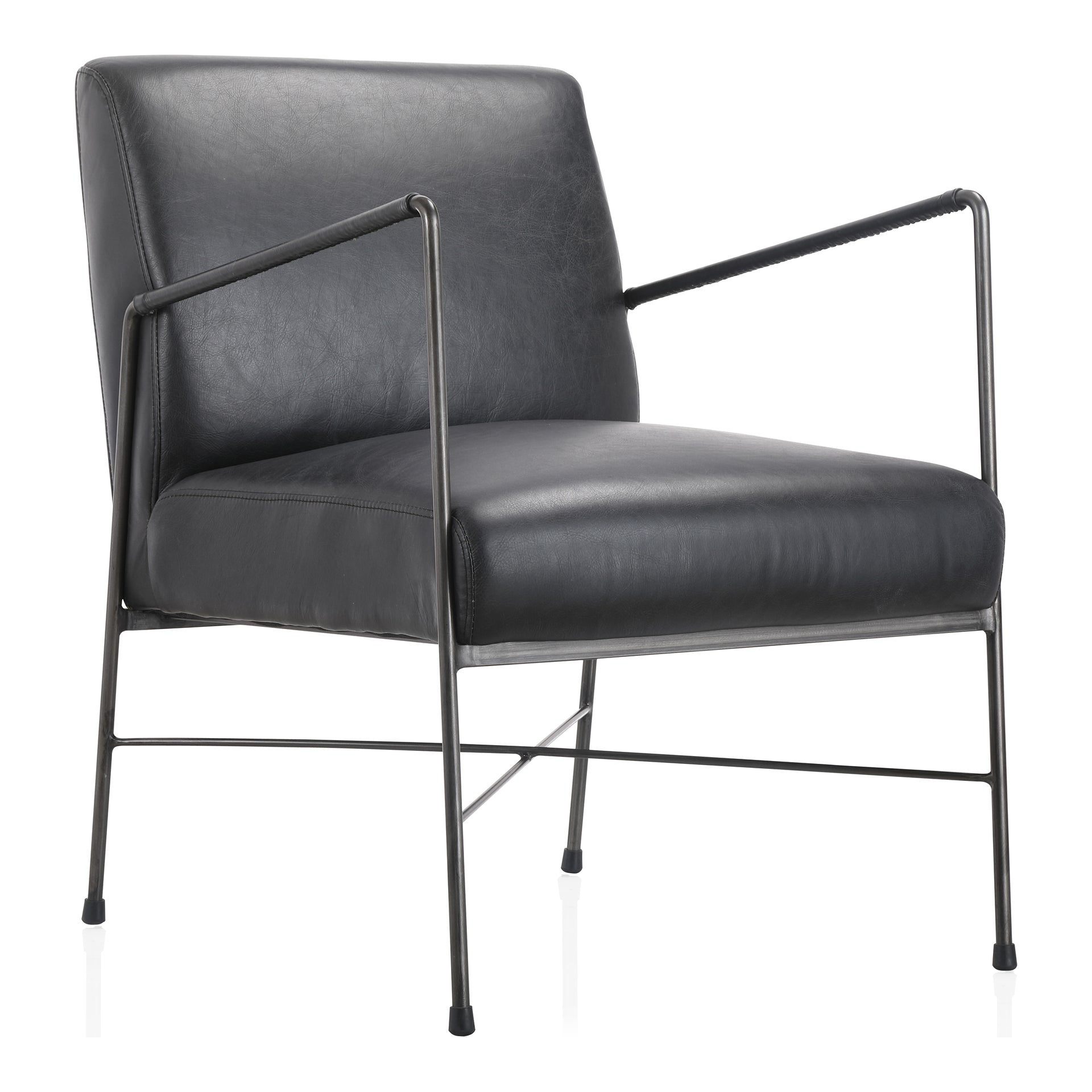 Dune Arm Chair - Rugged Iron Frame with Leather in Black