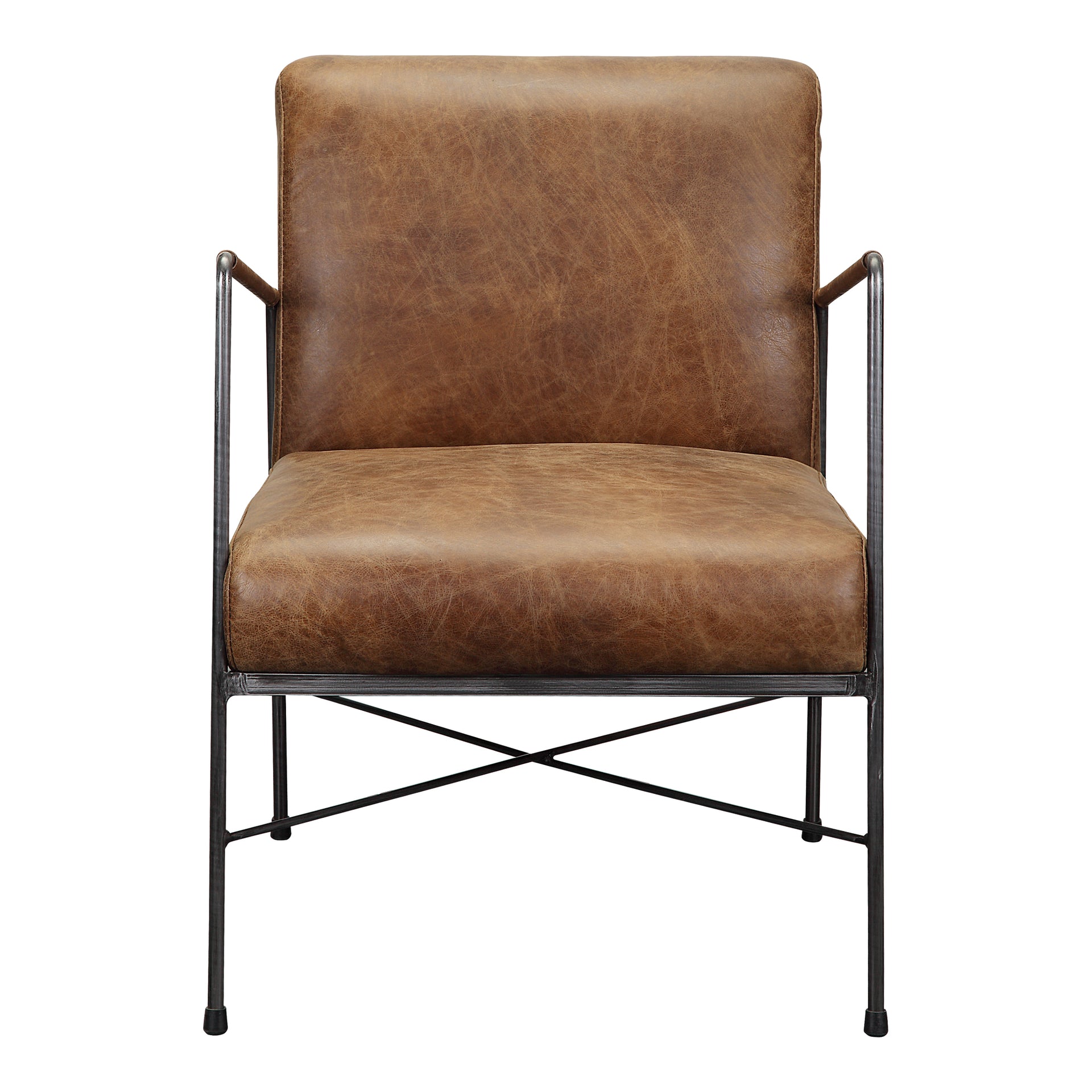 Dune Arm Chair - Sturdy Iron Frame and Leather in Brown