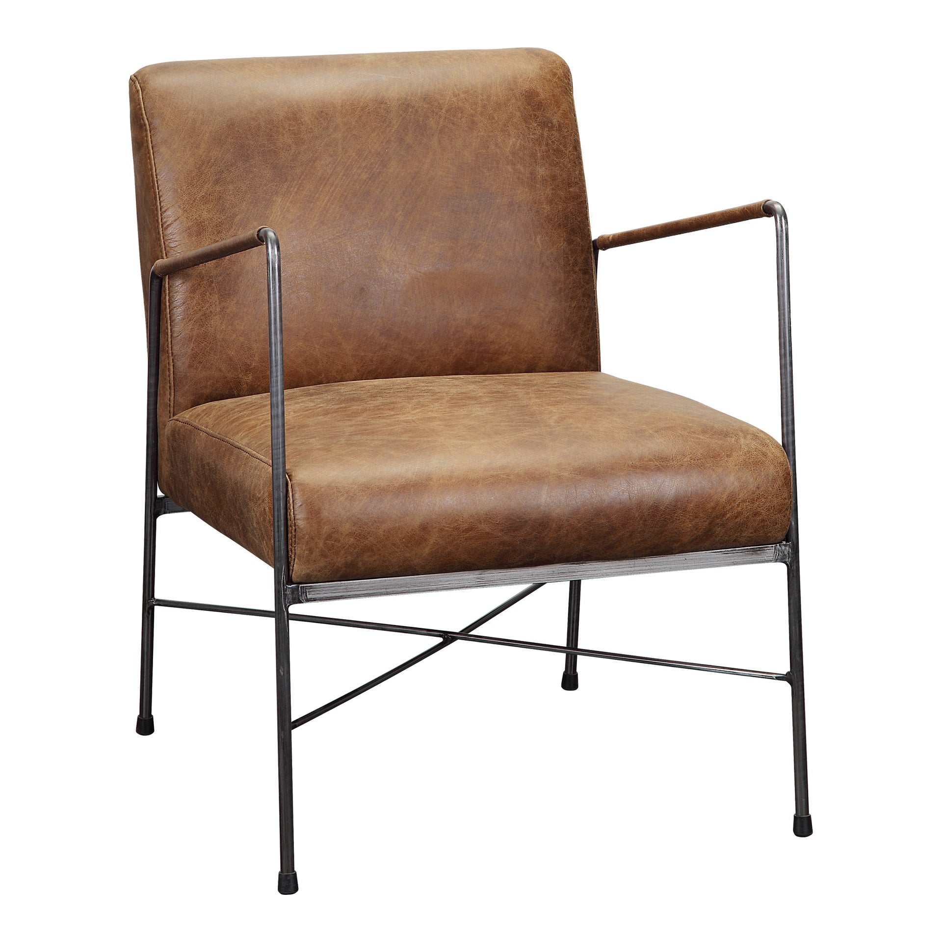 Dune Arm Chair - Sturdy Iron Frame and Leather in Brown